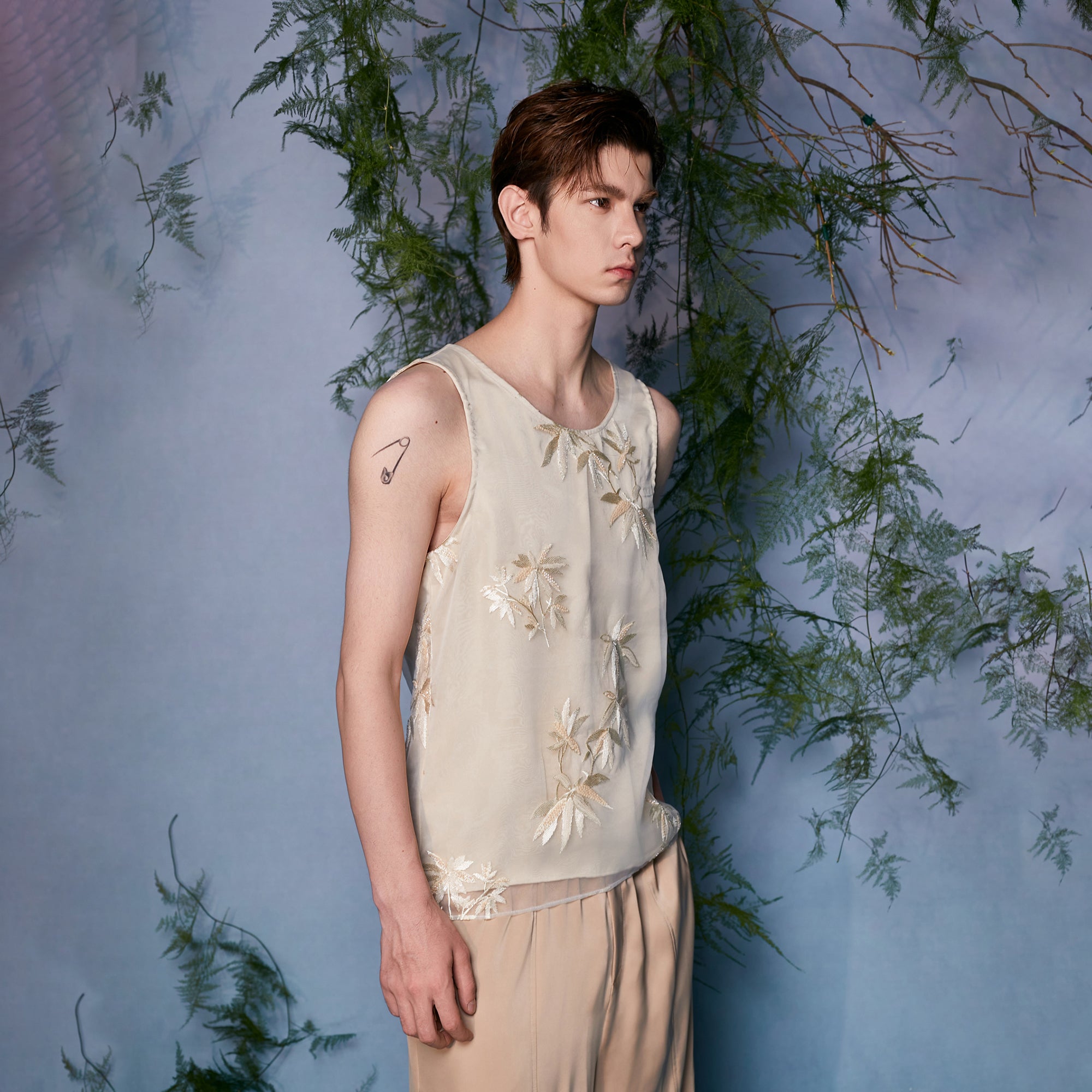 JIECHI Bamboo Embroidered Tank Top, premium urban and streetwear designers apparel on PROJECTISR.com, JIECHI