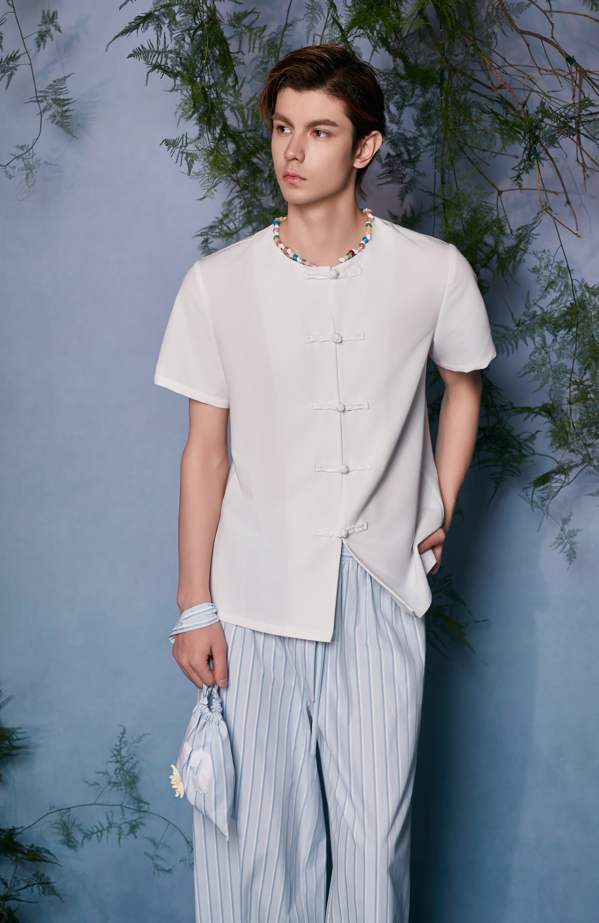 JIECHI Minimal Frog Closure Half Shirt, premium urban and streetwear designers apparel on PROJECTISR.com, JIECHI