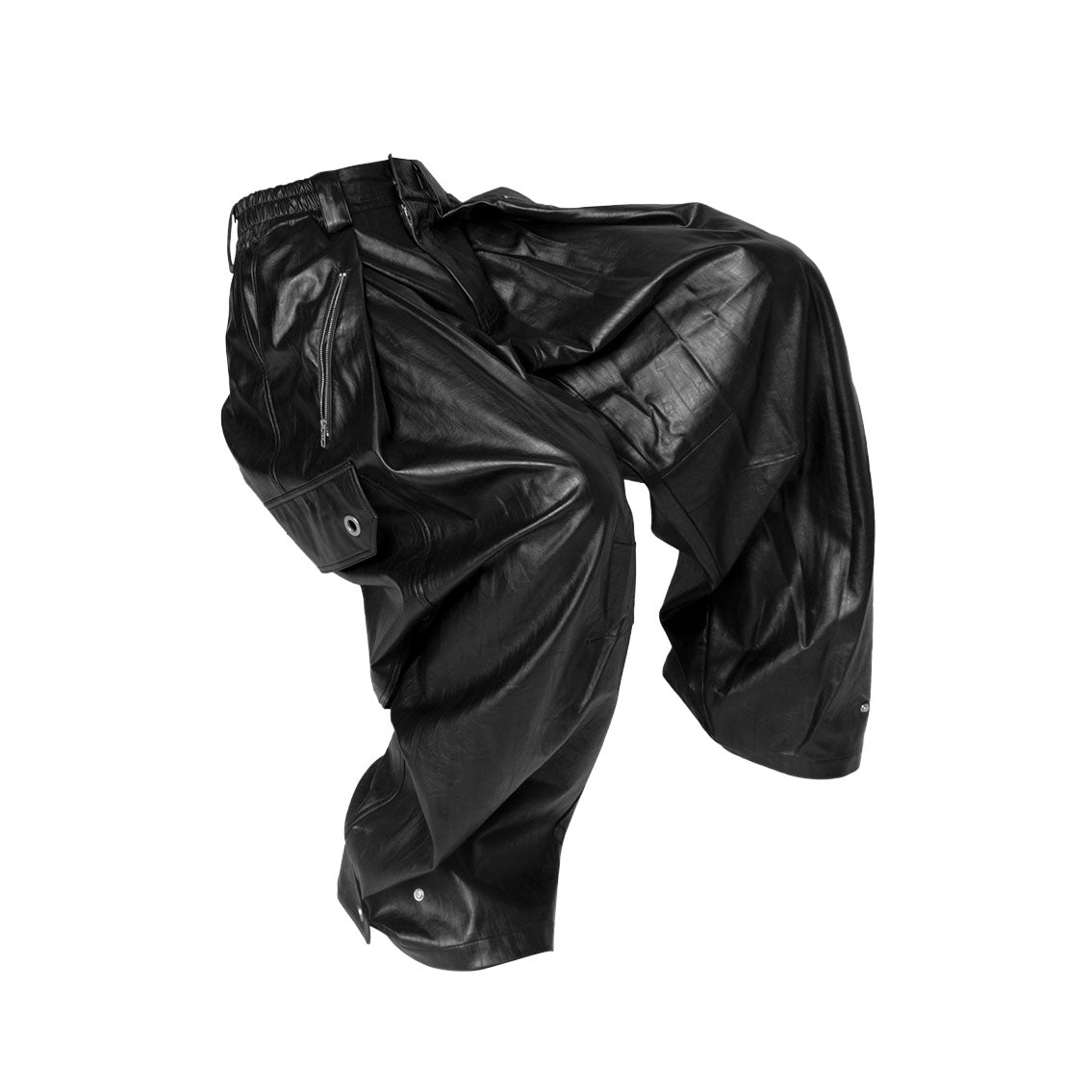 RELABEL Multi-Pocket Pleated Faux Leather Wide-Leg Pants