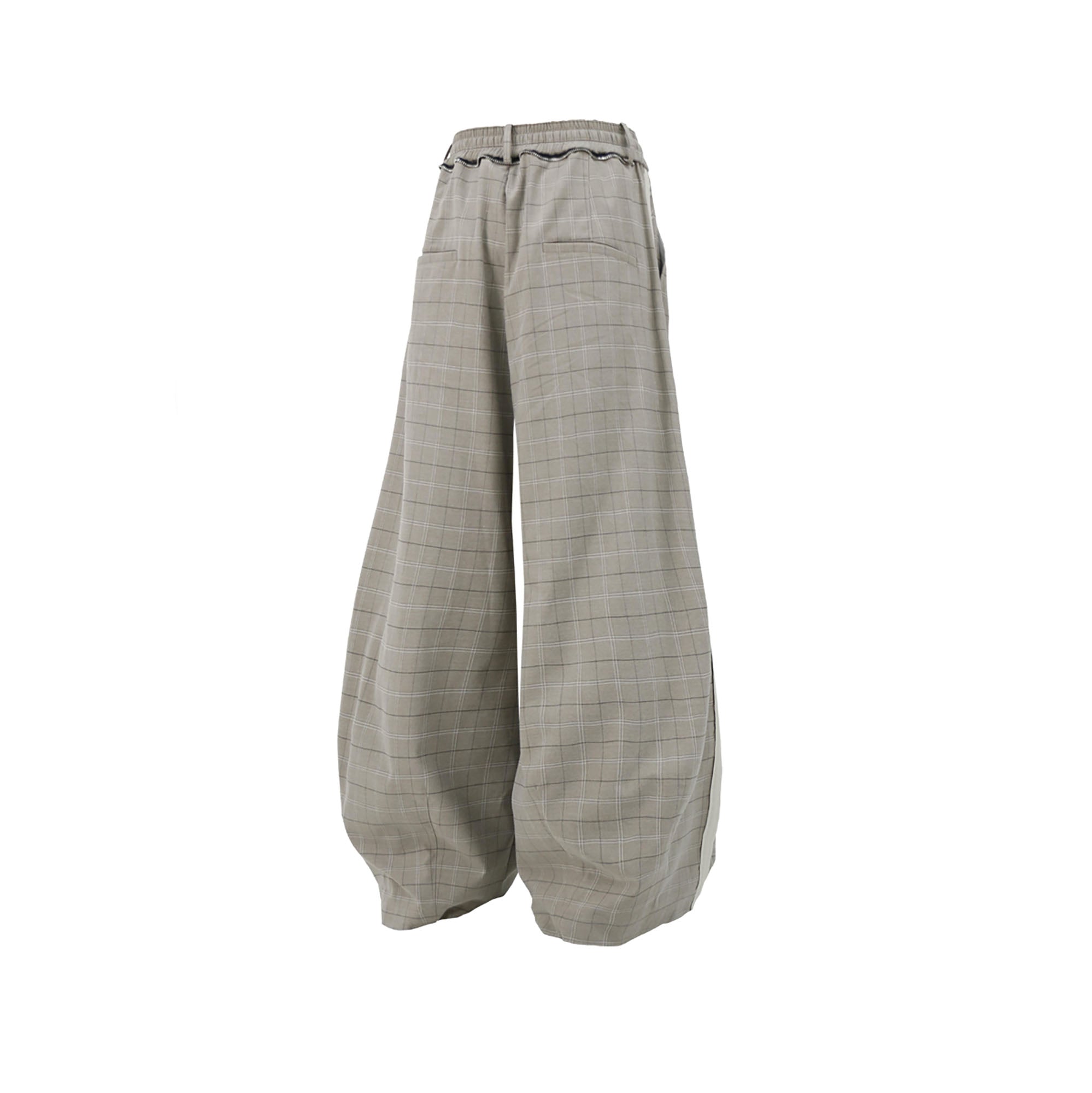 RELABEL Pleated Plaid Wide-Leg Drawstring Trousers Beige