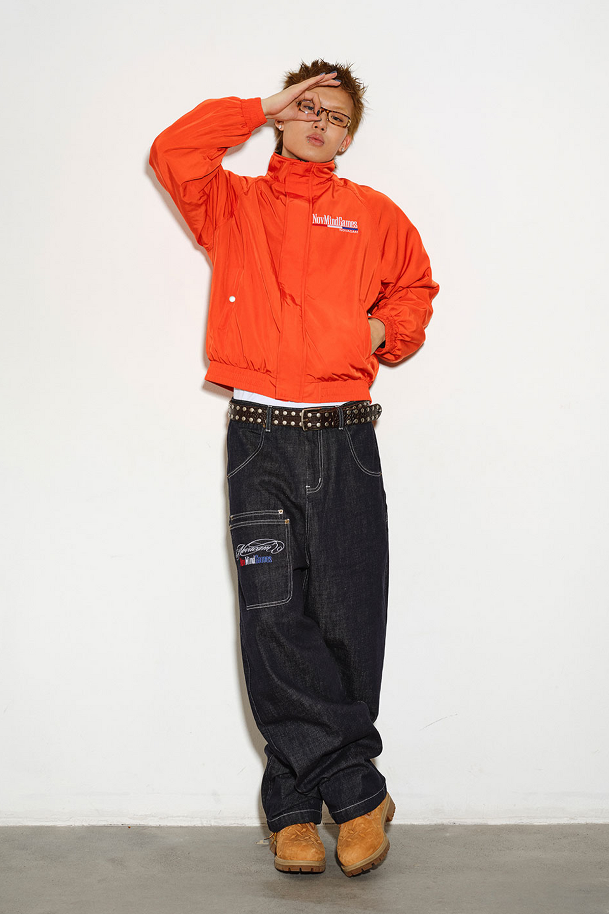 NOVACAM Retro Embroidered Logo Curved Raw Selvedge Jeans