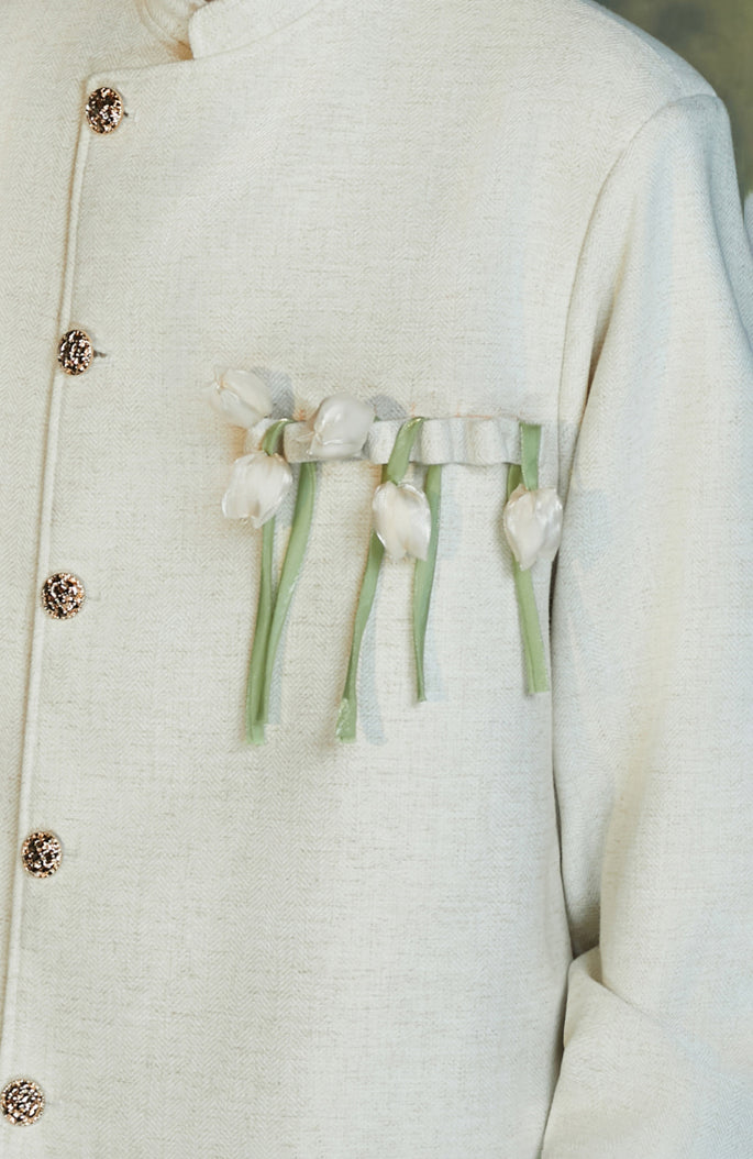 JIECHI Asym Placket Floral Embellished Blazer