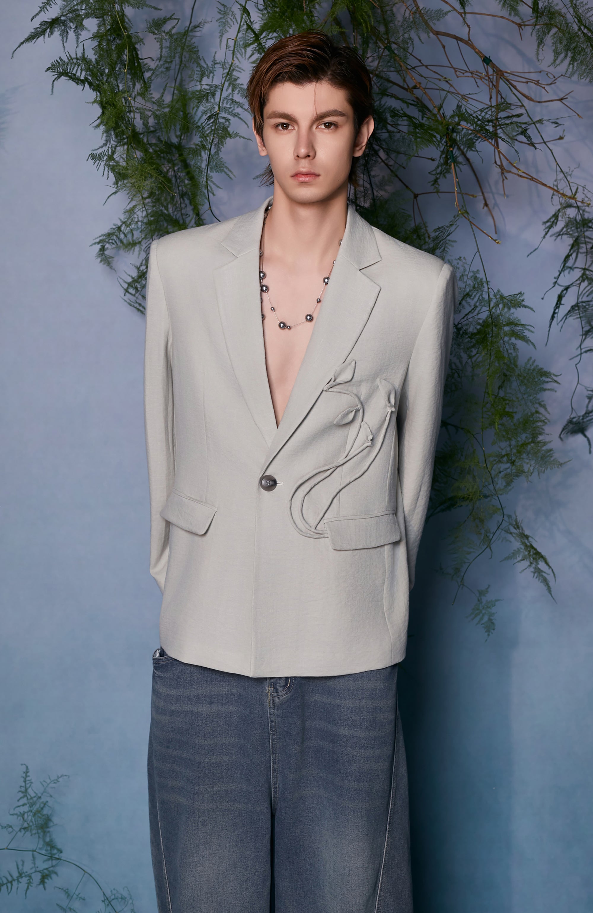 JIECHI Embroidered Floral Linework Blazer, premium urban and streetwear designers apparel on PROJECTISR.com, JIECHI