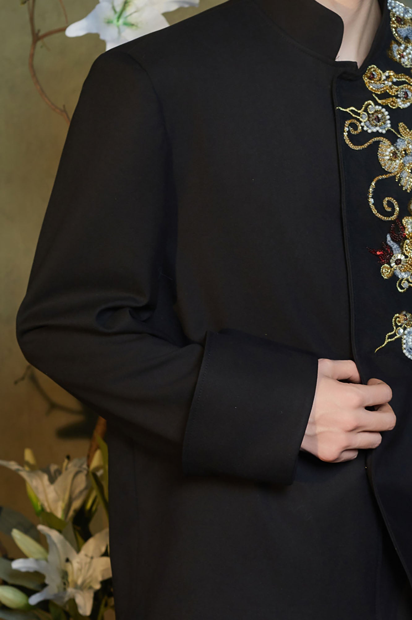 JIECHI Dragon Beaded Mandarin Collar Blazer, premium urban and streetwear designers apparel on PROJECTISR.com, JIECHI