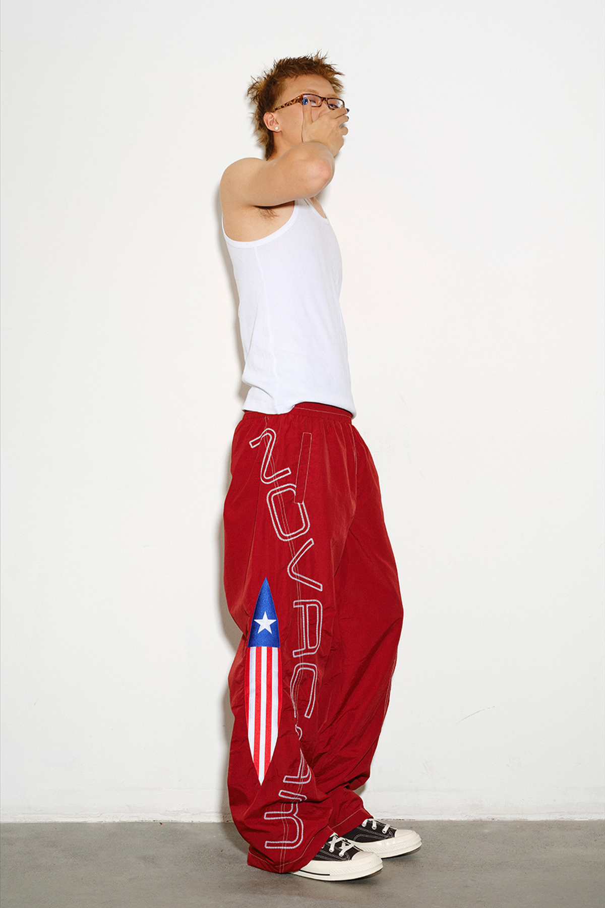 NOVACAM Retro Embroidered Nylon Windbreaker Pants