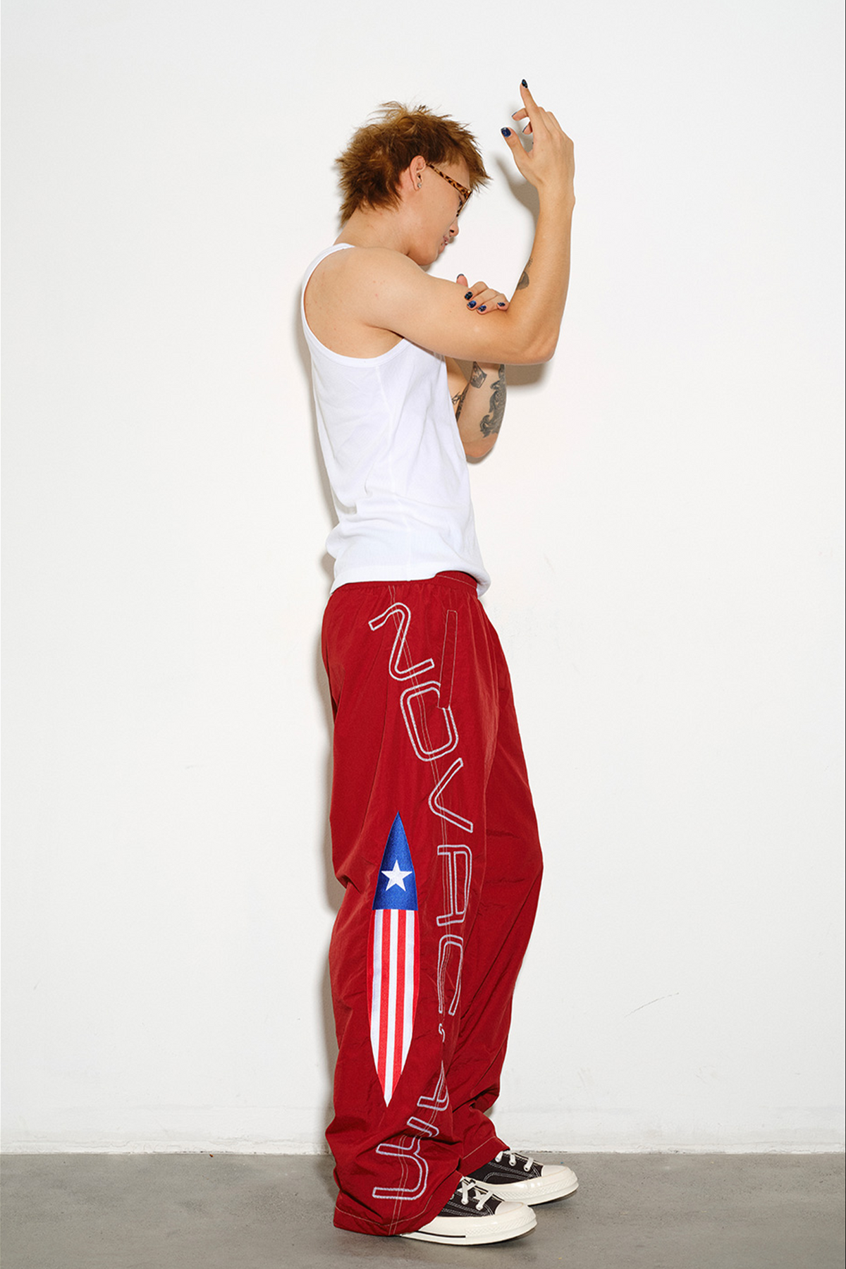 NOVACAM Retro Embroidered Nylon Windbreaker Pants