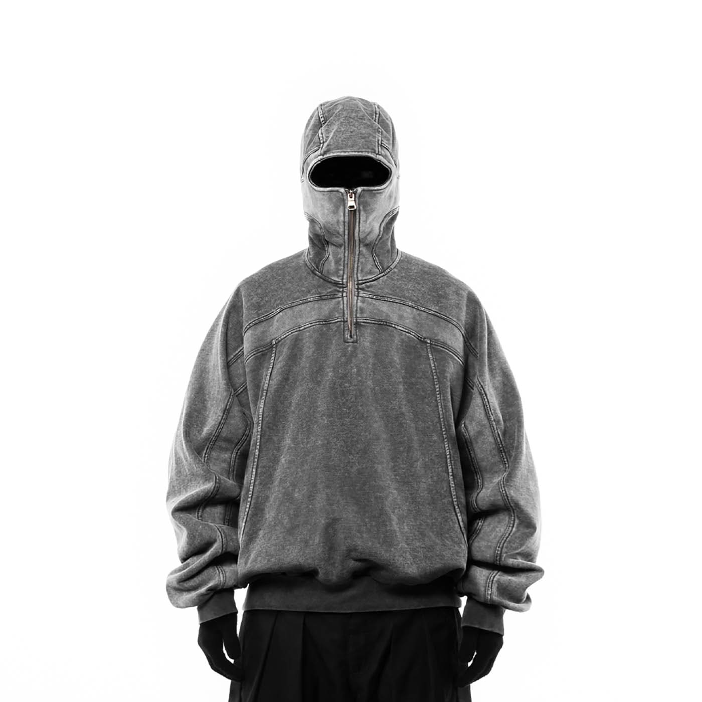 FIVEKOH Arc Spliced Washed Half-Zip Hoodie