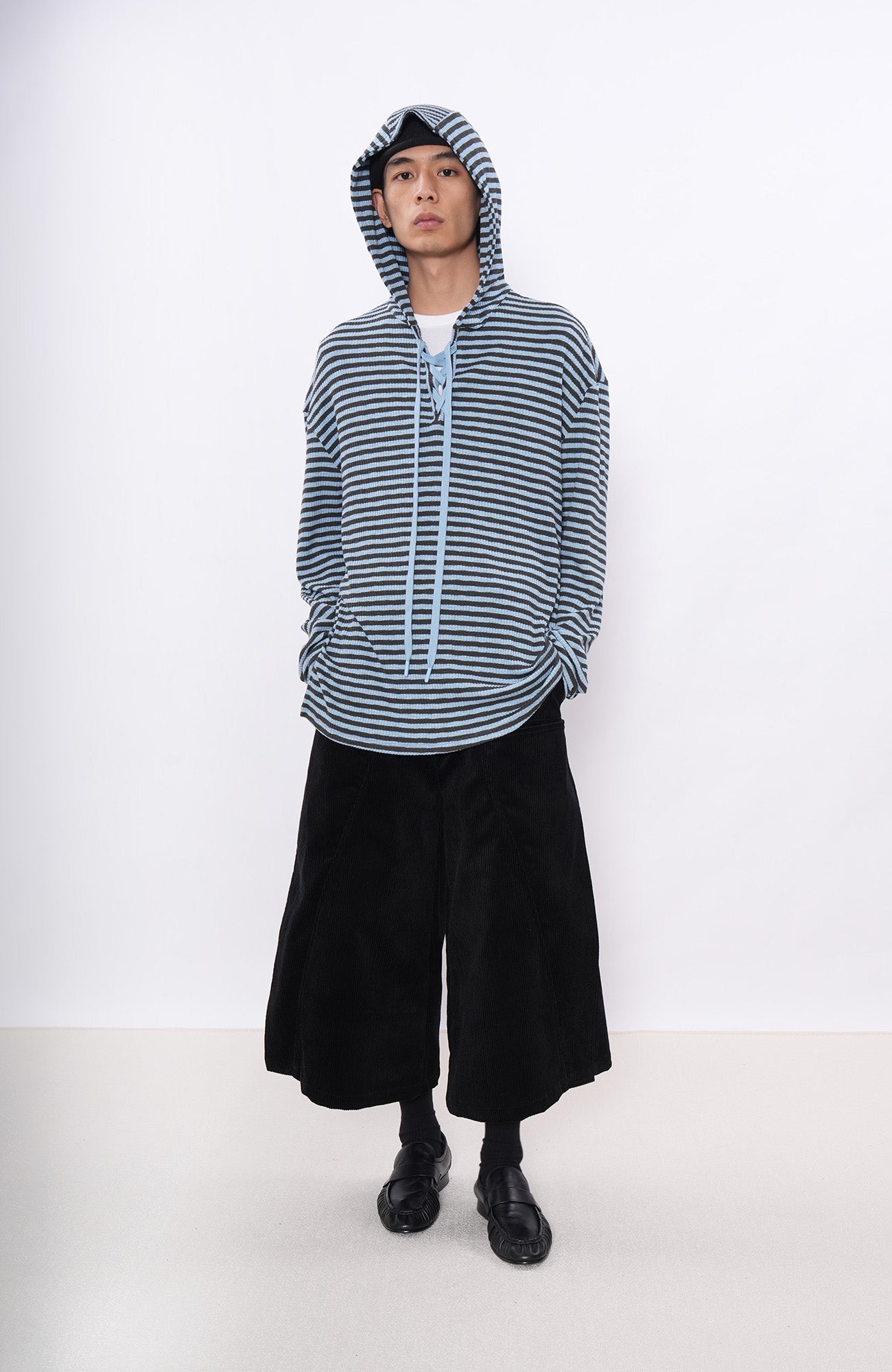 7440 37 1 Striped Lace-Up Hoodie Tee, premium urban and streetwear designers apparel on PROJECTISR.com, 7440 37 1