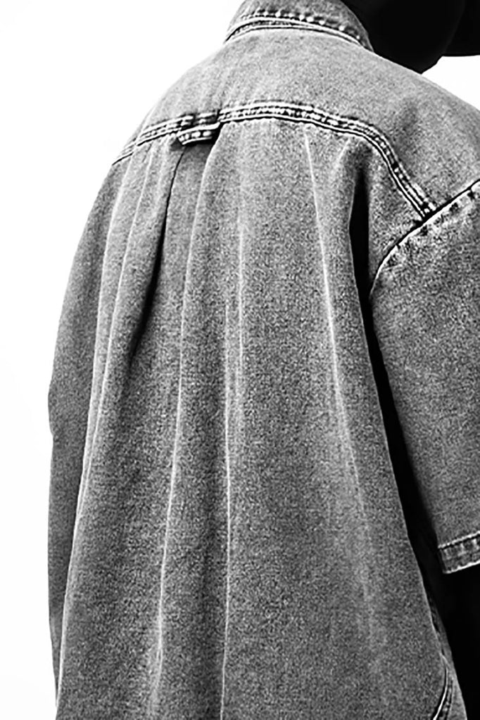 FIVEKOH Distressed Spliced Denim Half-Shirt, premium urban and streetwear designers apparel on PROJECTISR.com, FIVEKOH