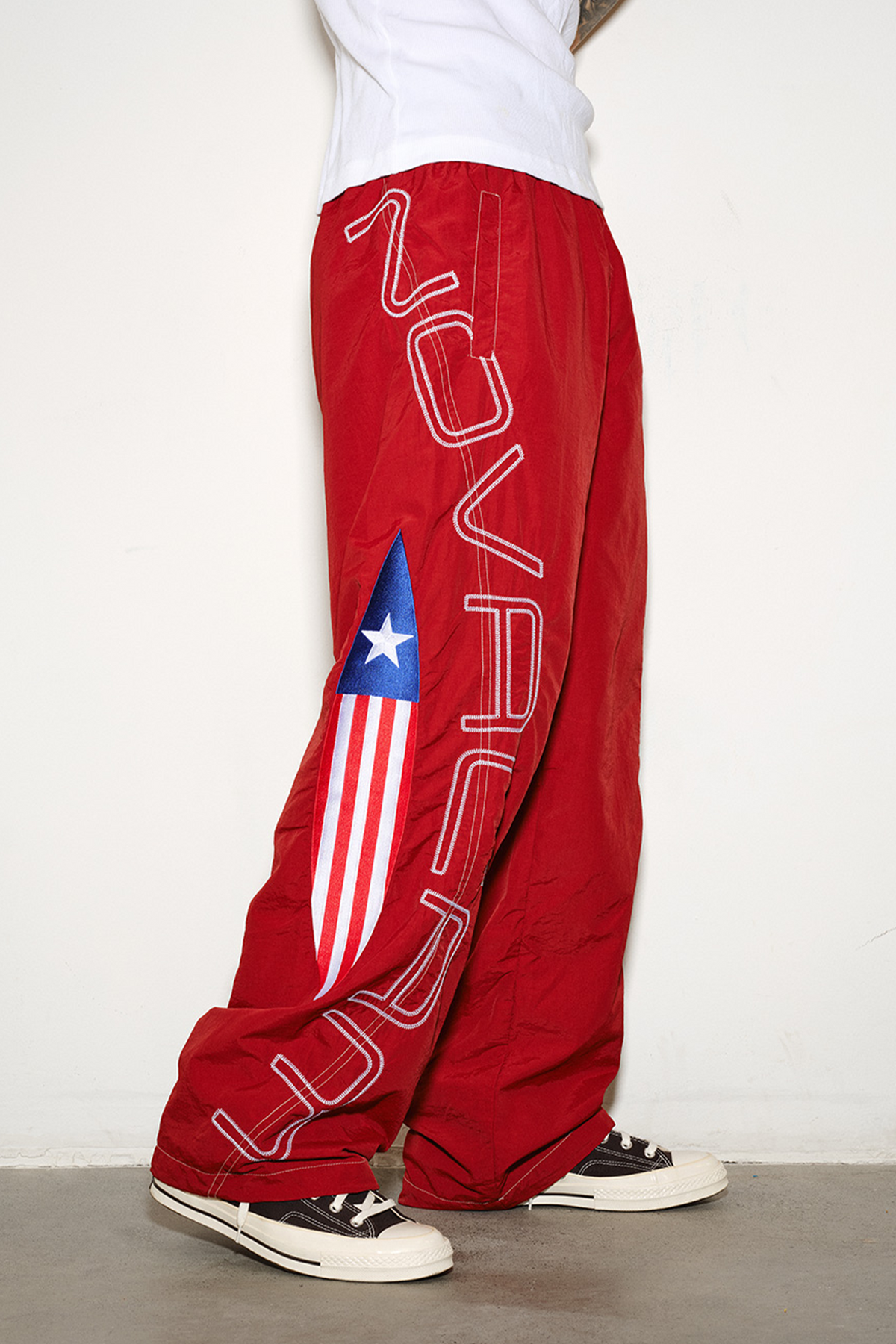 NOVACAM Retro Embroidered Nylon Windbreaker Pants