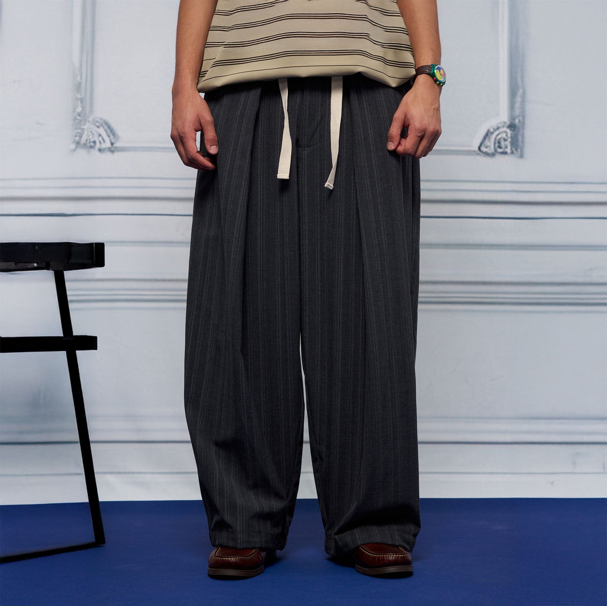UNLIMITED MOTE Pleated Drawstring Wide-Leg Pants, premium urban and streetwear designers apparel on PROJECTISR.com, UNLIMITED MOTE