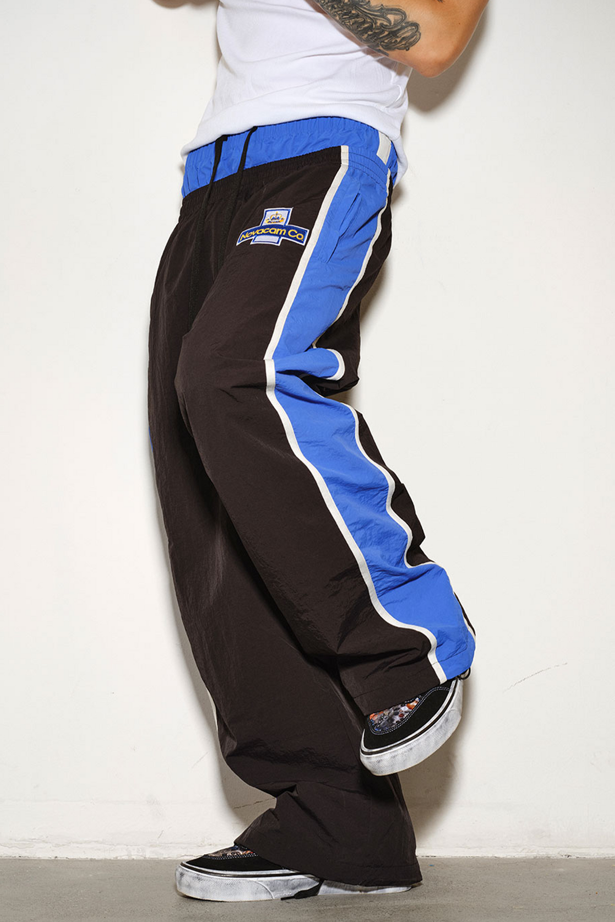 NOVACAM Retro Contrast Double-Waist Nylon Cargo Pants