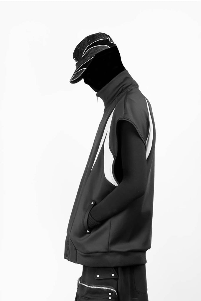 FIVEKOH Modern Curve Spliced Zippered Vest, premium urban and streetwear designers apparel on PROJECTISR.com, FIVEKOH