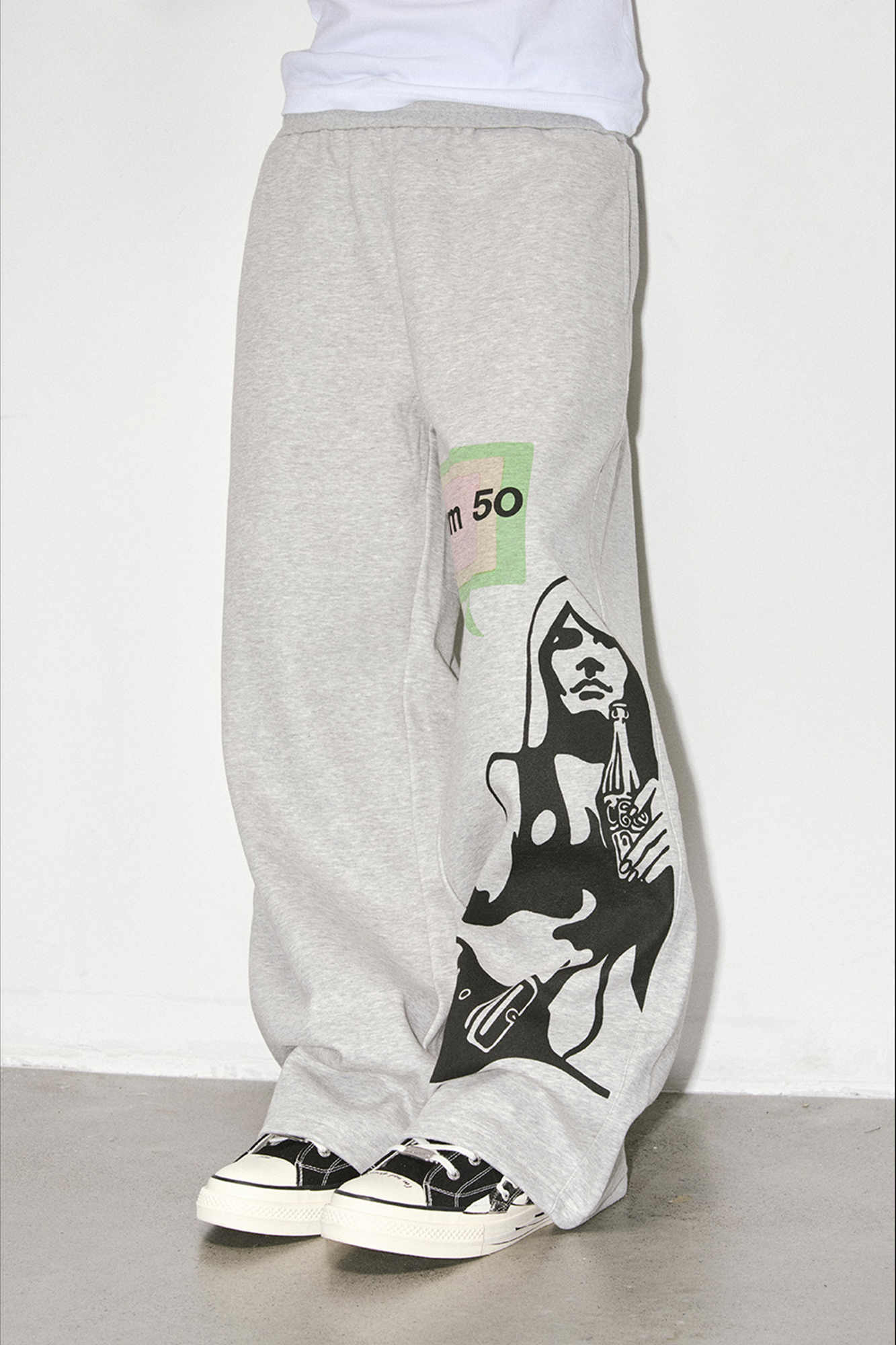 NOVACAM Portrait Graphic Curved Wide-Leg Sweatpants