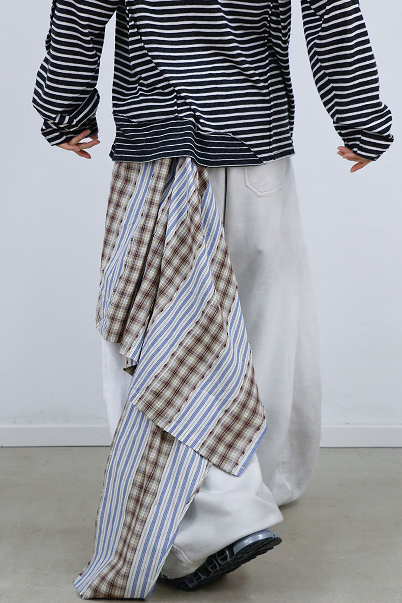 RELABEL Distressed Detachable Plaid Drape Sweatpants, premium urban and streetwear designers apparel on PROJECTISR.com, RELABEL