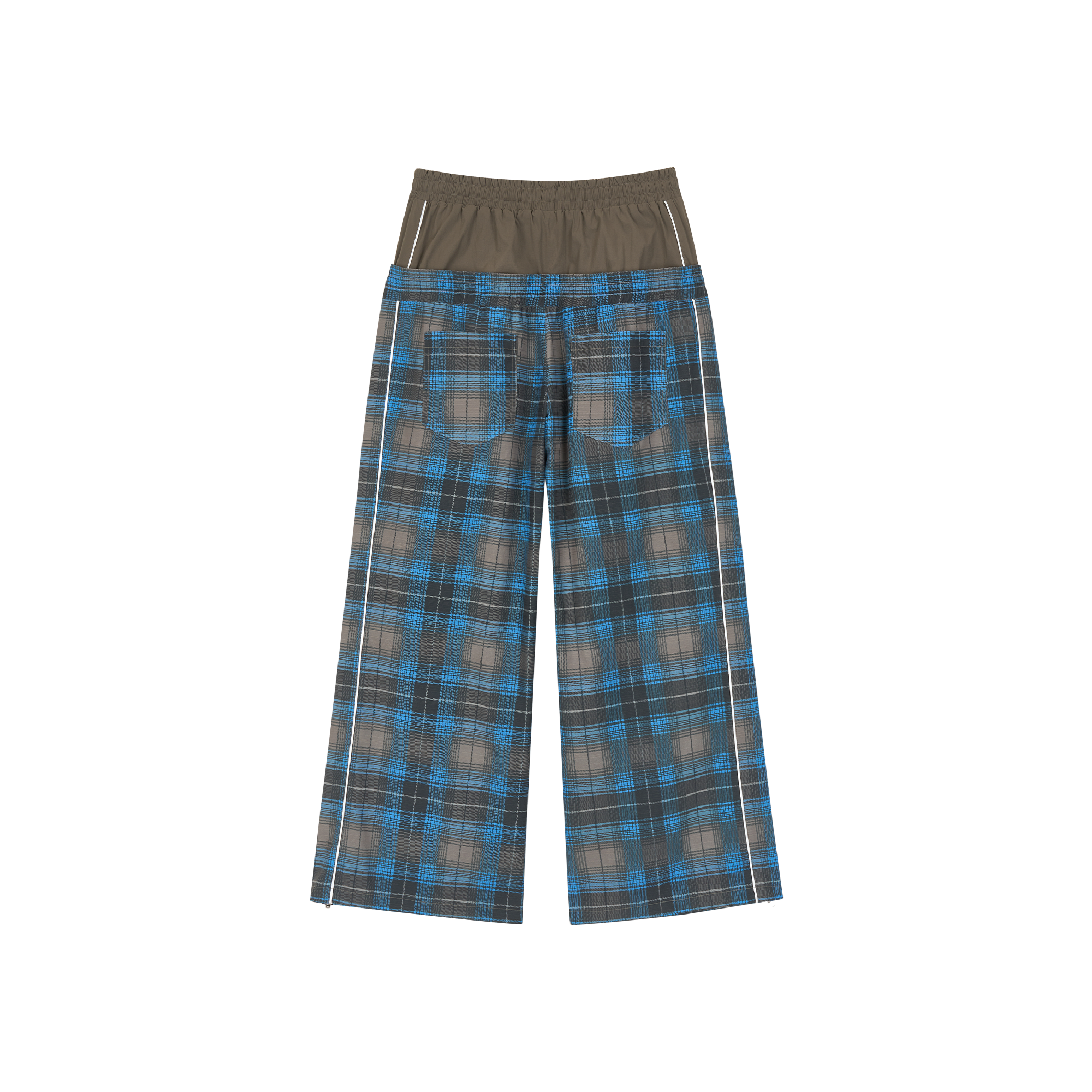 SAVAGEGROWTHWORLD Plaid Double-Waistband Straight-Leg Pants, premium urban and streetwear designers apparel on PROJECTISR.com, SAVAGEGROWTHWORLD