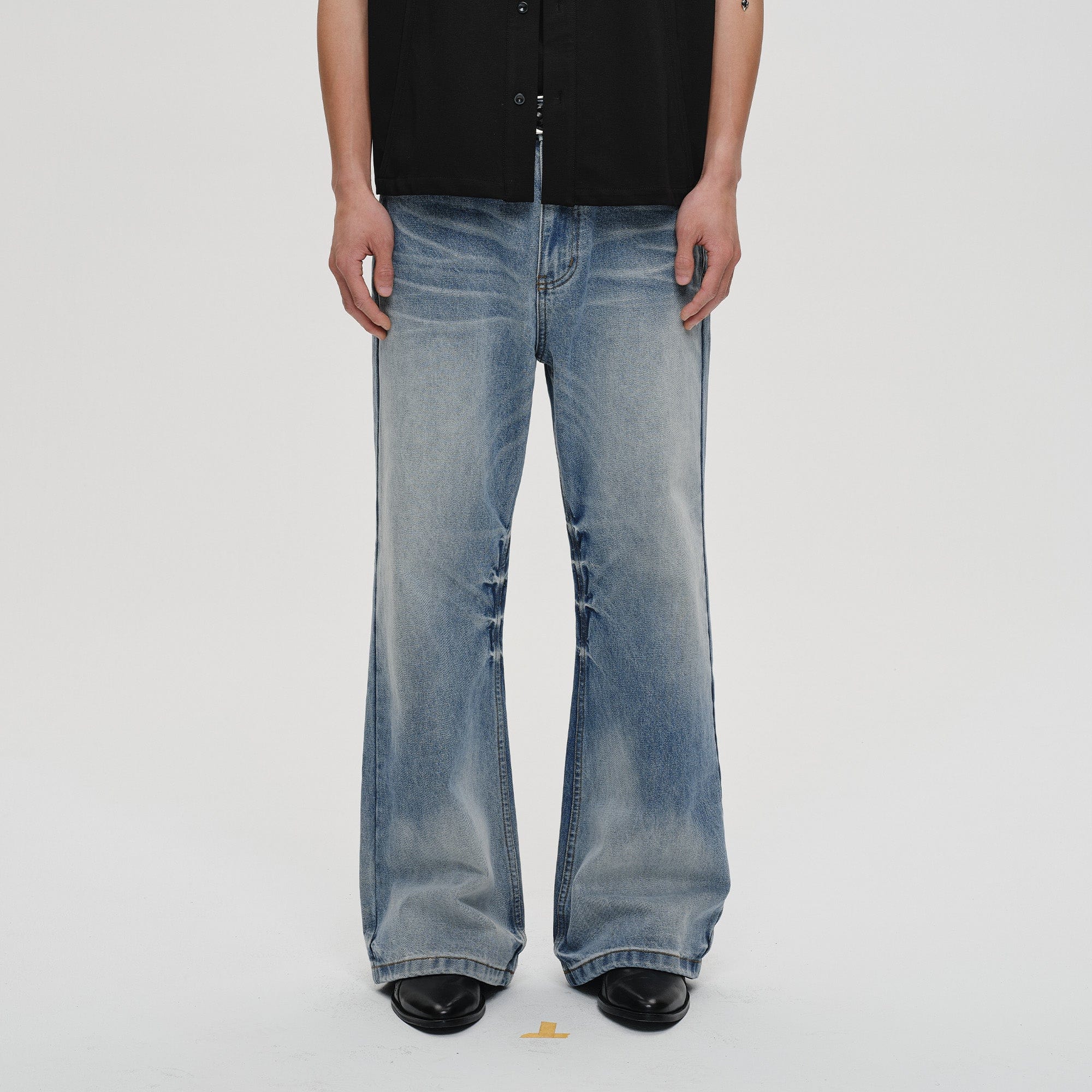 CATSSTAC Frost-Washed Wide-Leg Flared Jeans, premium urban and streetwear designers apparel on PROJECTISR.com, CATSSTAC