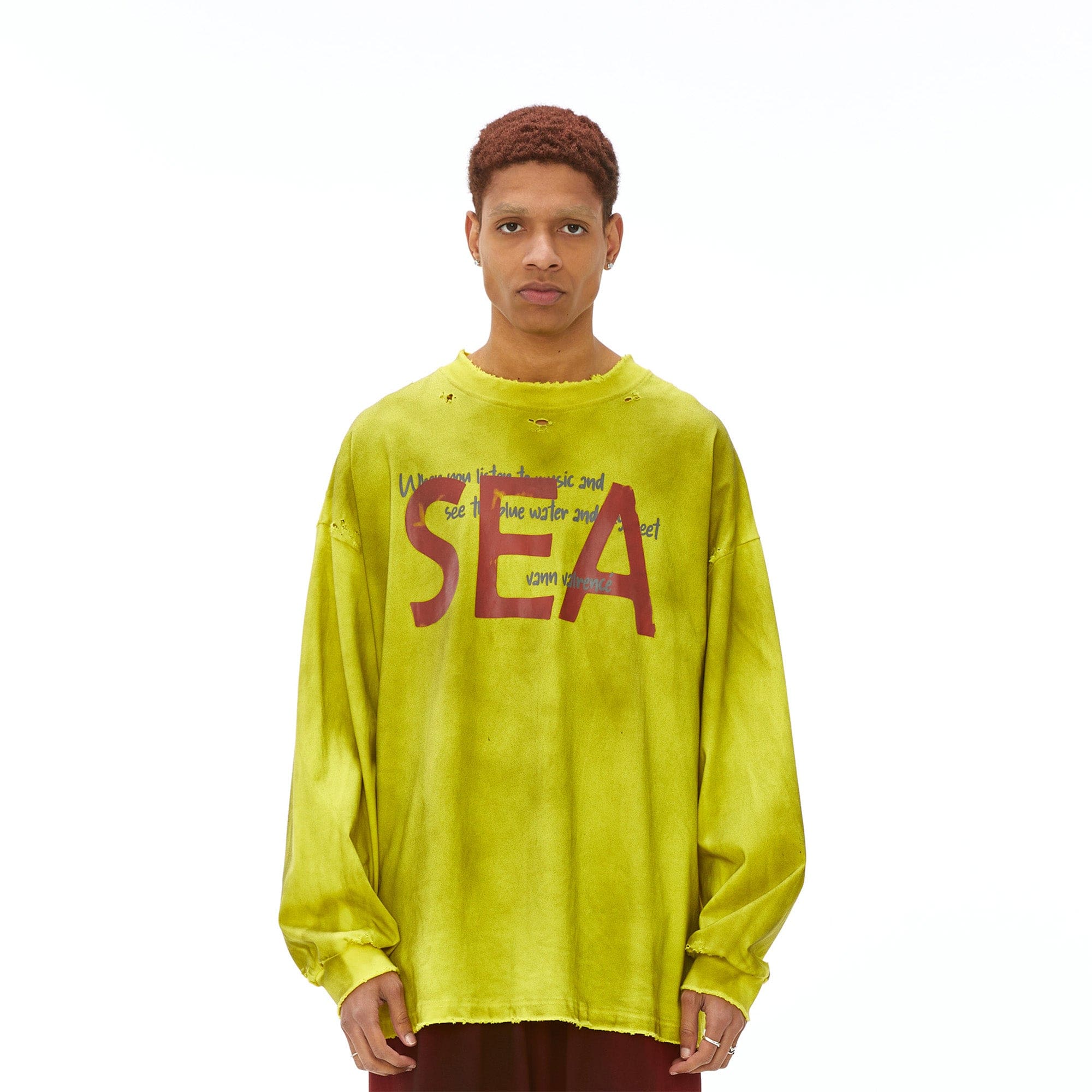VANN VALRENCE Distressed Contrast Graphic Long-Sleeve Tee, premium urban and streetwear designers apparel on PROJECTISR.com, VANN VALRENCE