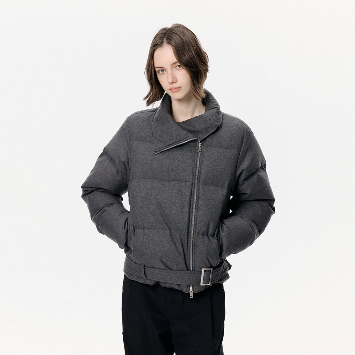 KREATE Asymmetrical Placket Multi-Collar Down Jacket