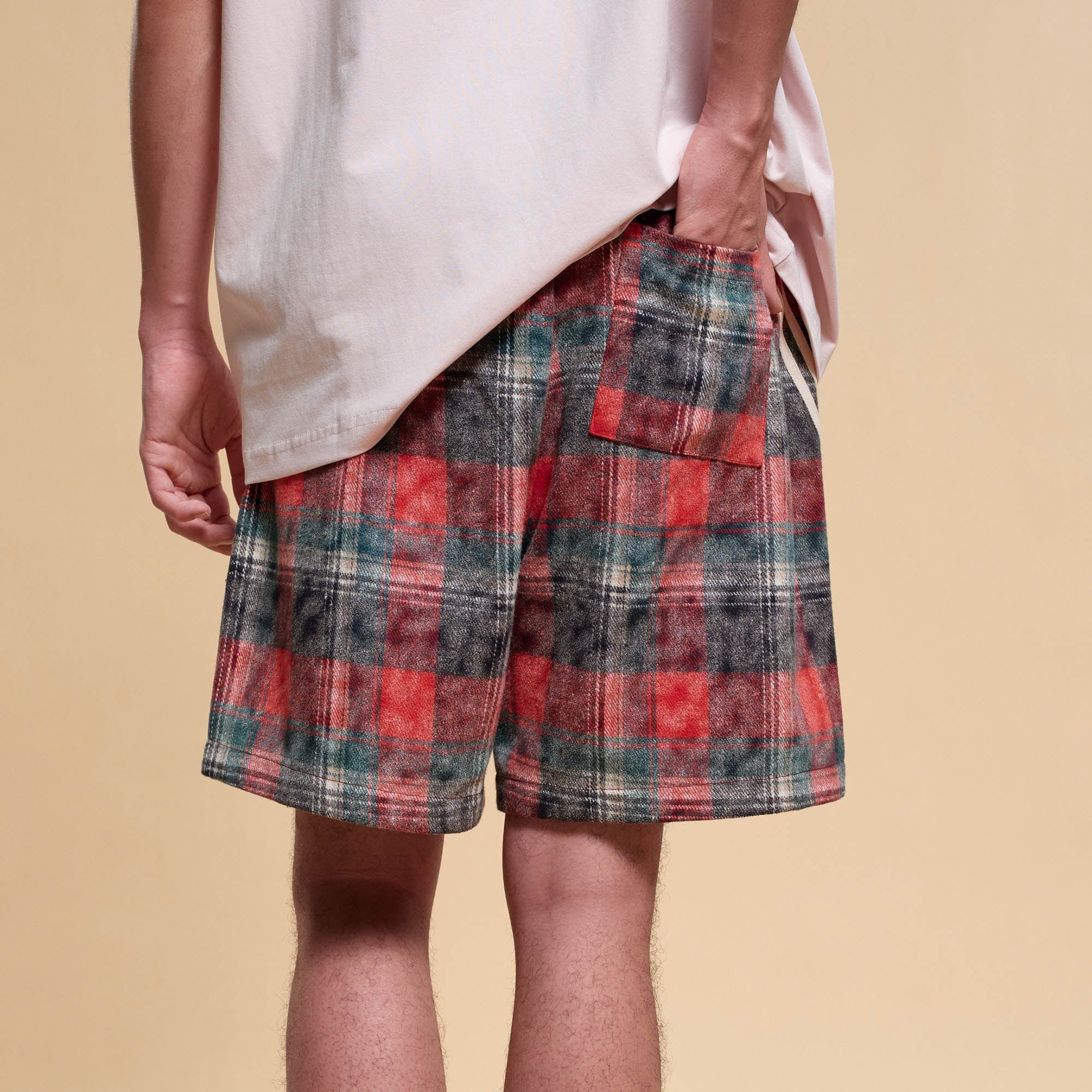 BONELESS Plaid Distressed Drawstring Shorts, premium urban and streetwear designers apparel on PROJECTISR.com, BONELESS