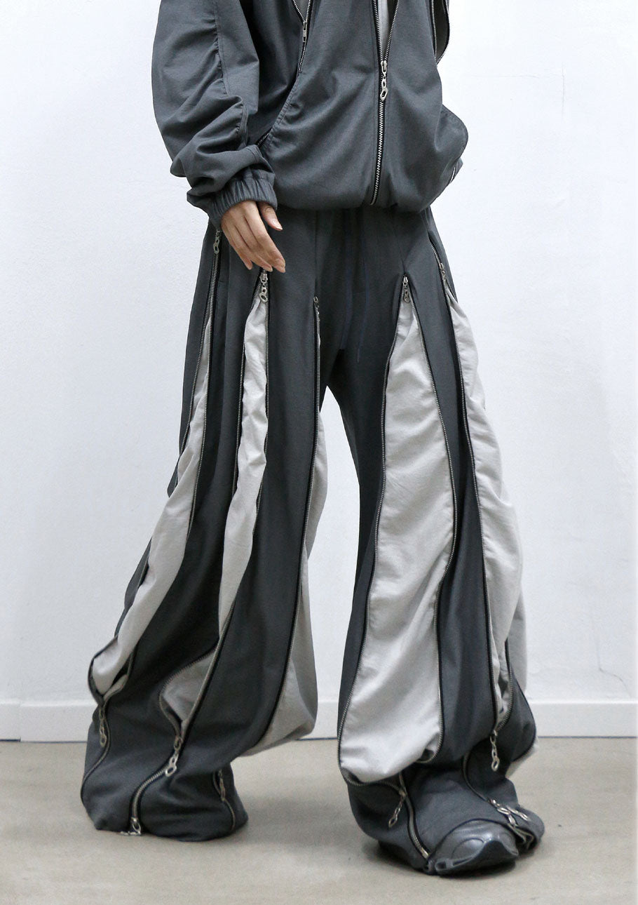 RELABEL Layered Multi-Zip Drawstring Sweatpants Gray