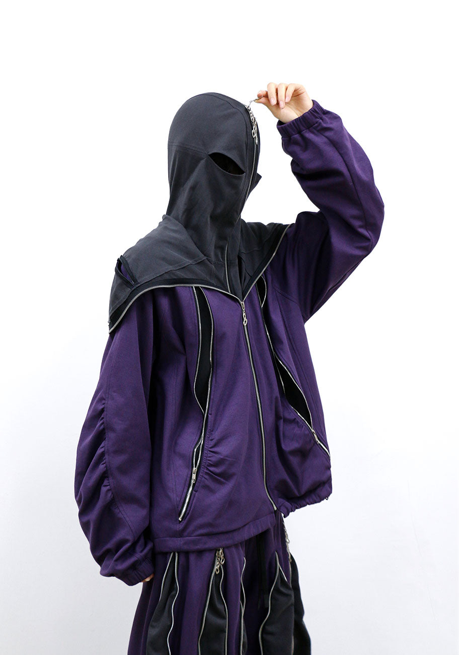 RELABEL Layered Multi-Zip Mask Hood Jacket Purple