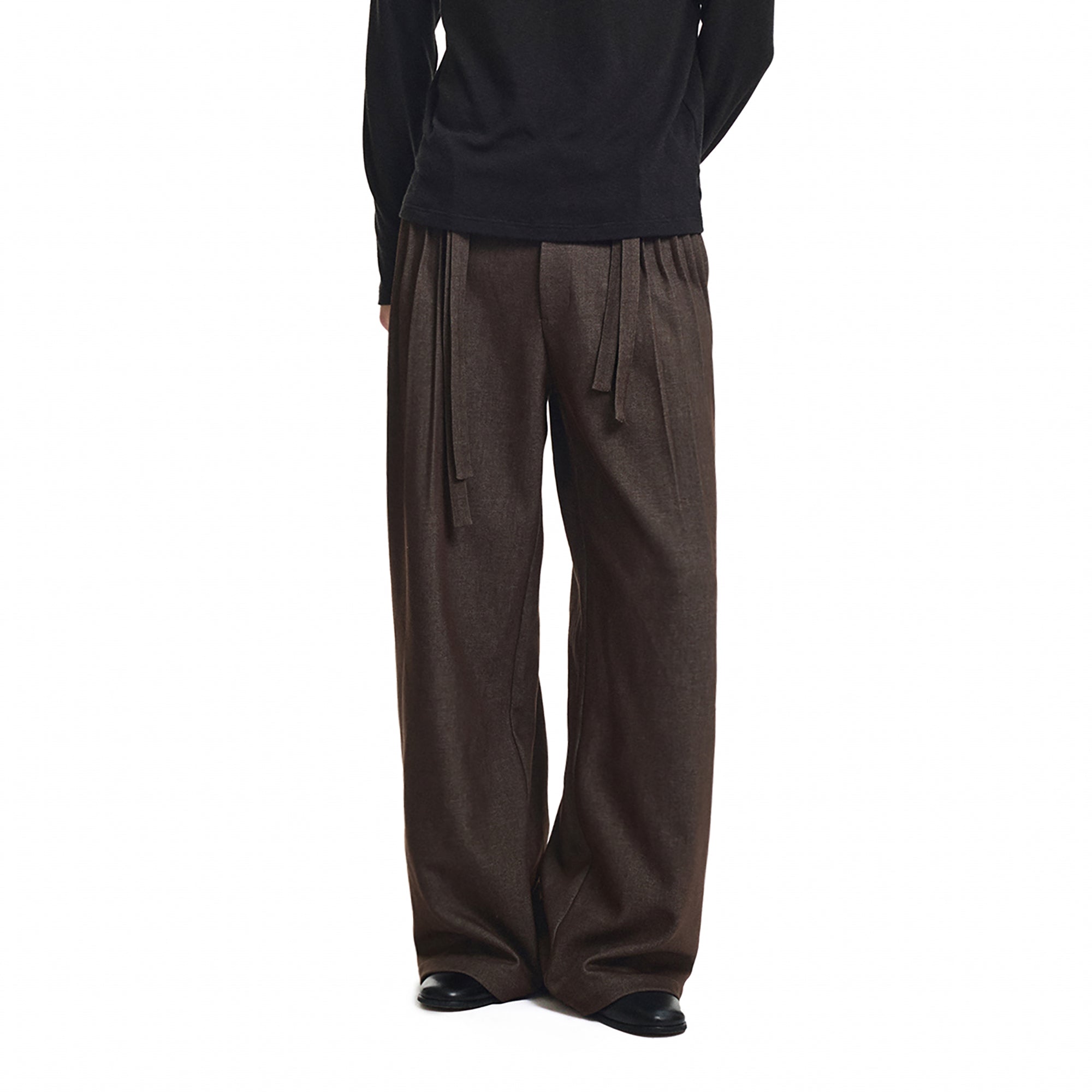 KREATE Double Belt Pleated Wide-Leg Trousers