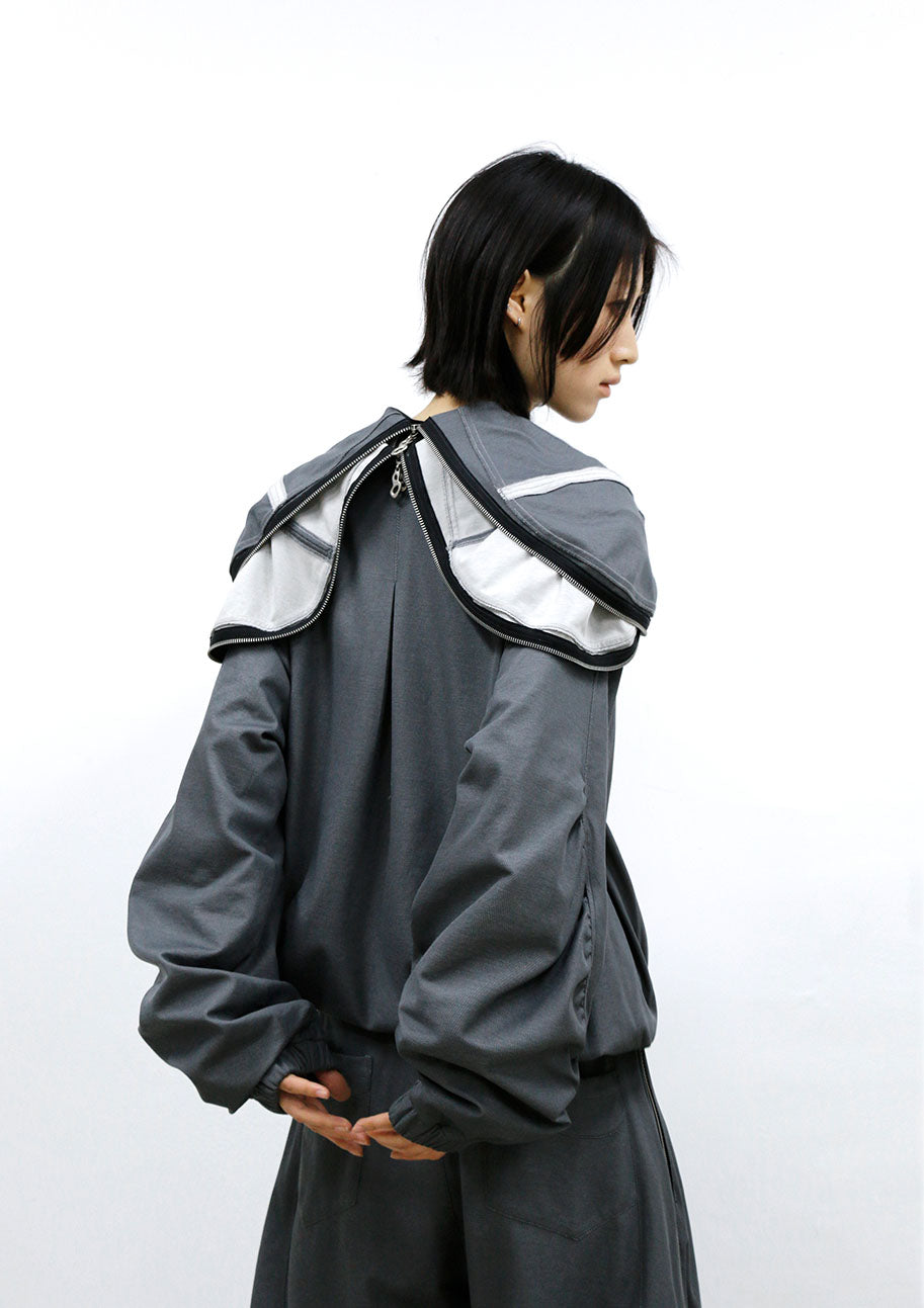 RELABEL Layered Multi-Zip Mask Hood Jacket Gray