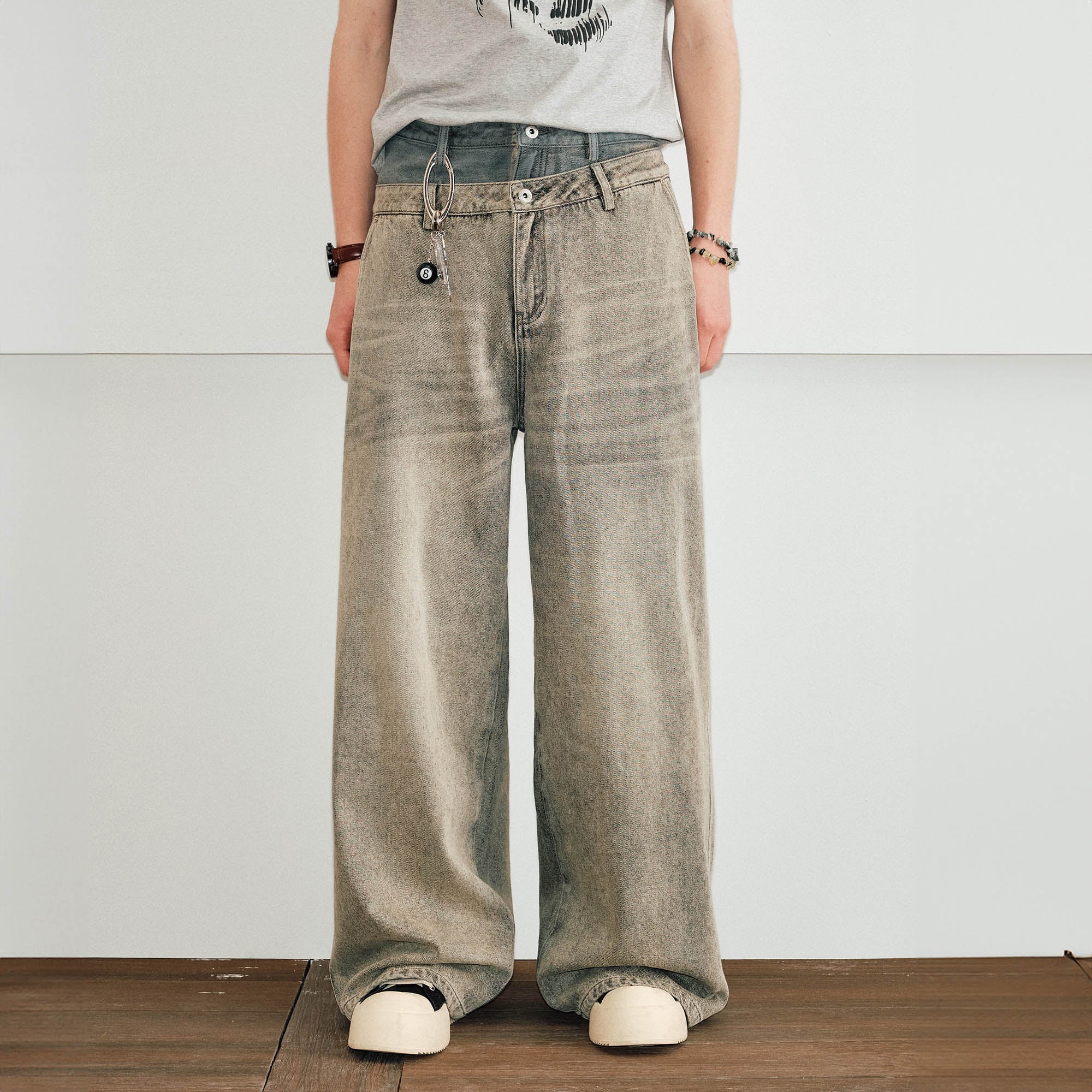 KREATE Washed Double-Waist Jeans