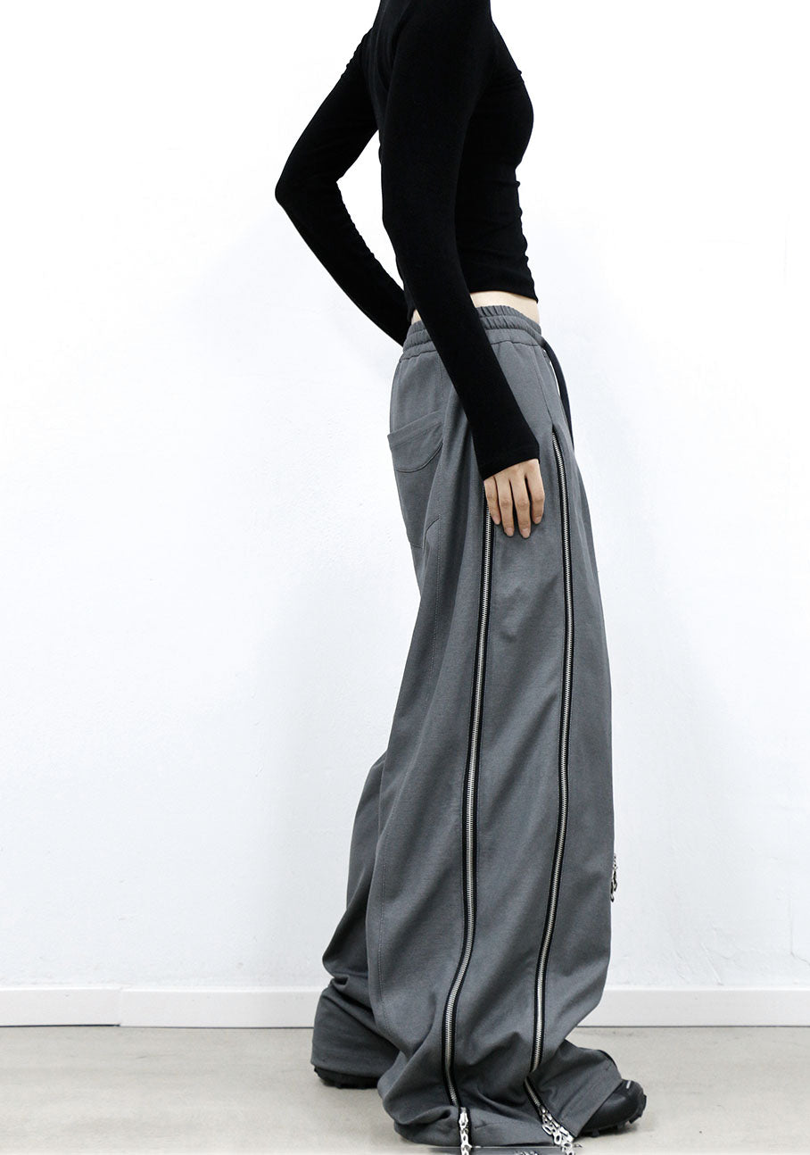 RELABEL Layered Multi-Zip Drawstring Sweatpants Gray