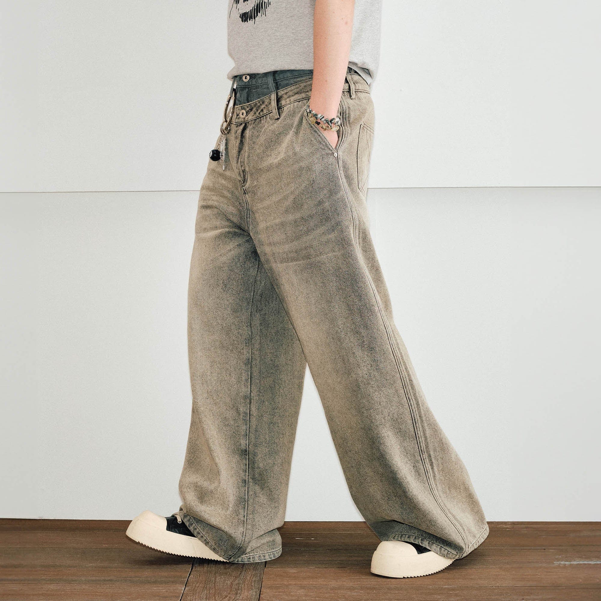 KREATE Washed Double-Waist Jeans