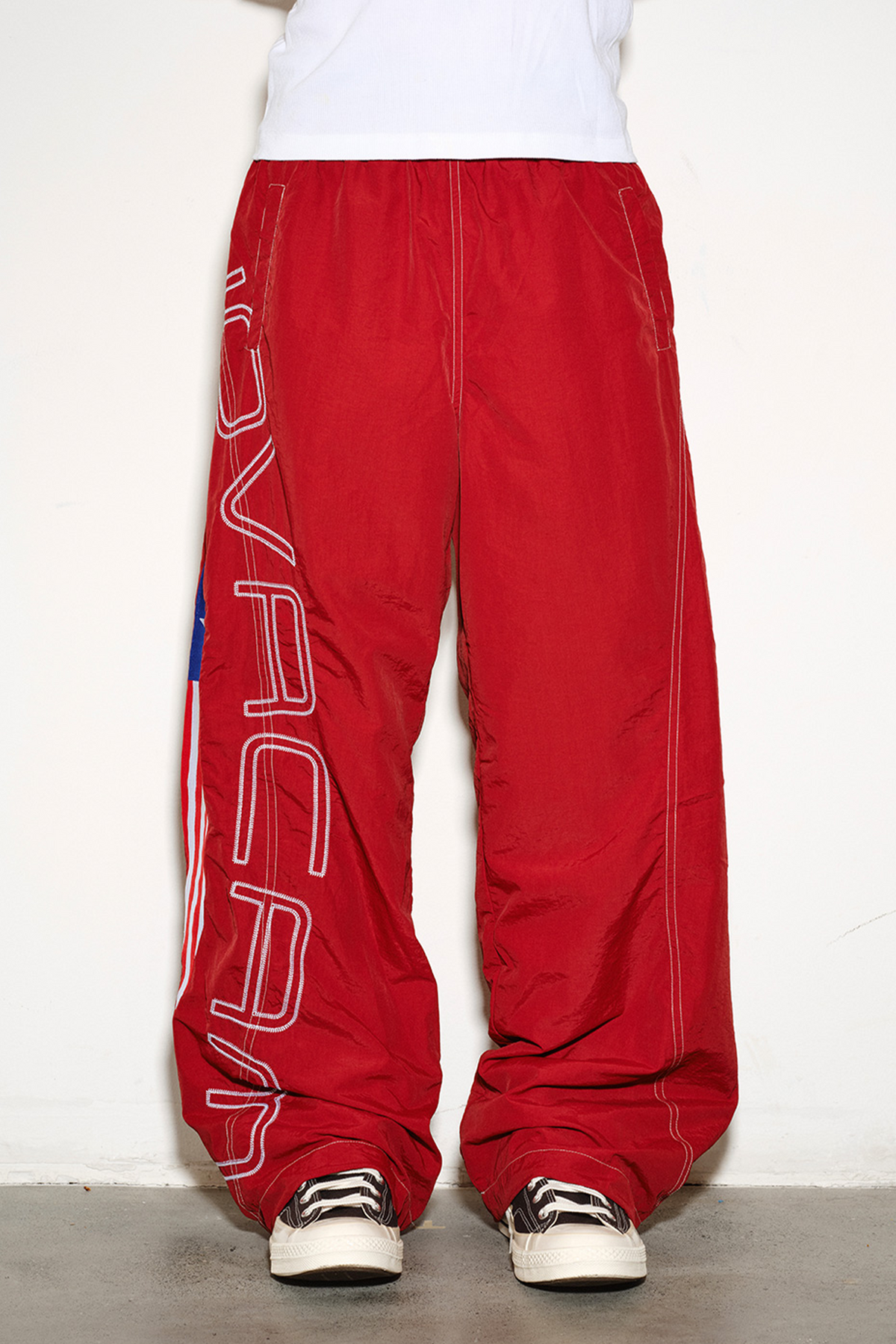 NOVACAM Retro Embroidered Nylon Windbreaker Pants