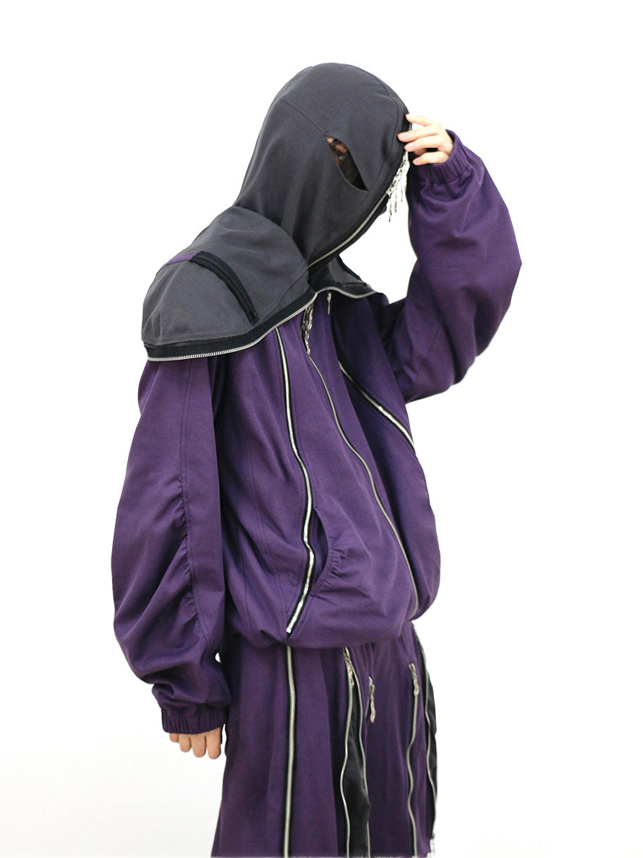 RELABEL Layered Multi-Zip Mask Hood Jacket Purple