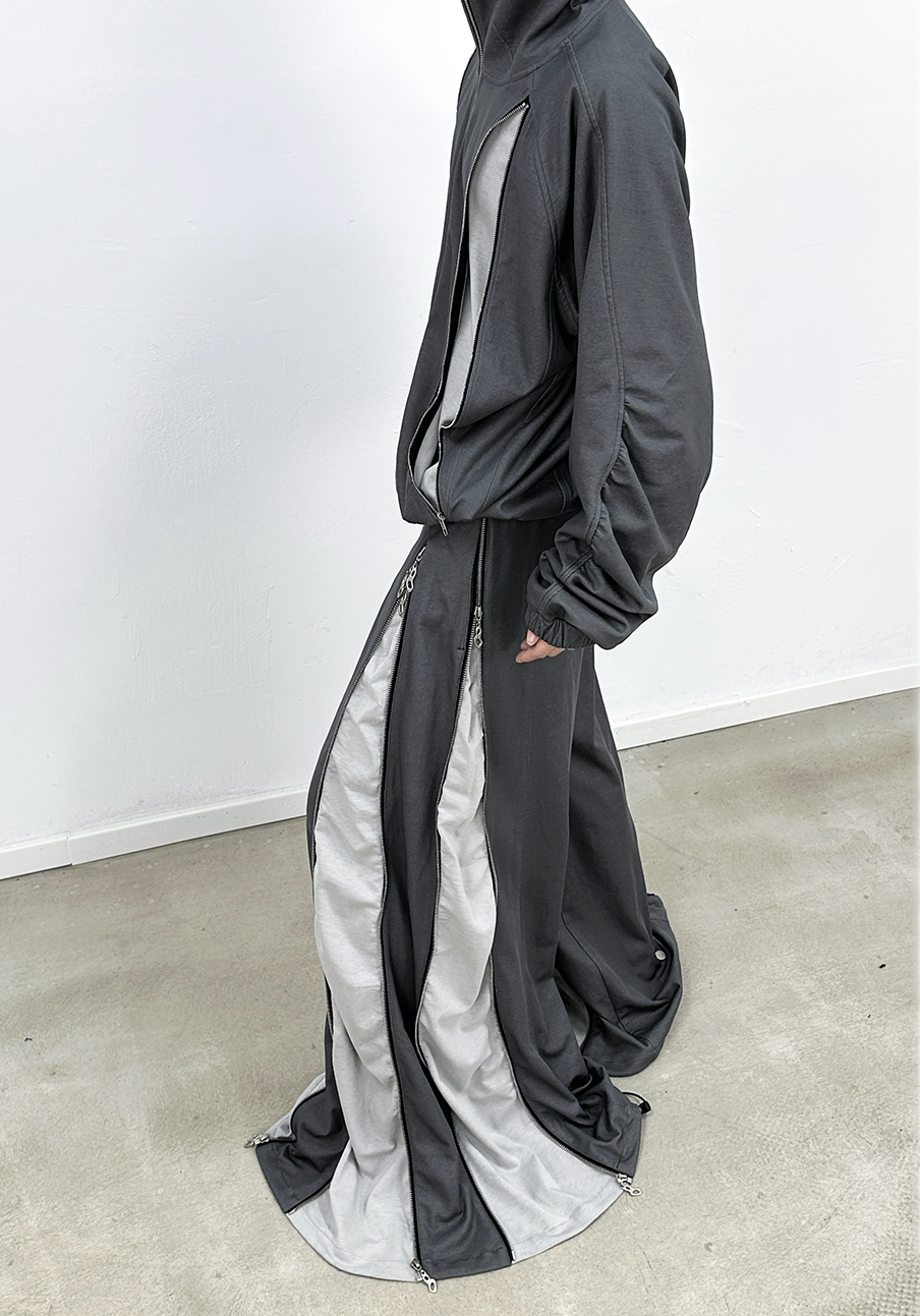 RELABEL Layered Multi-Zip Drawstring Sweatpants Gray