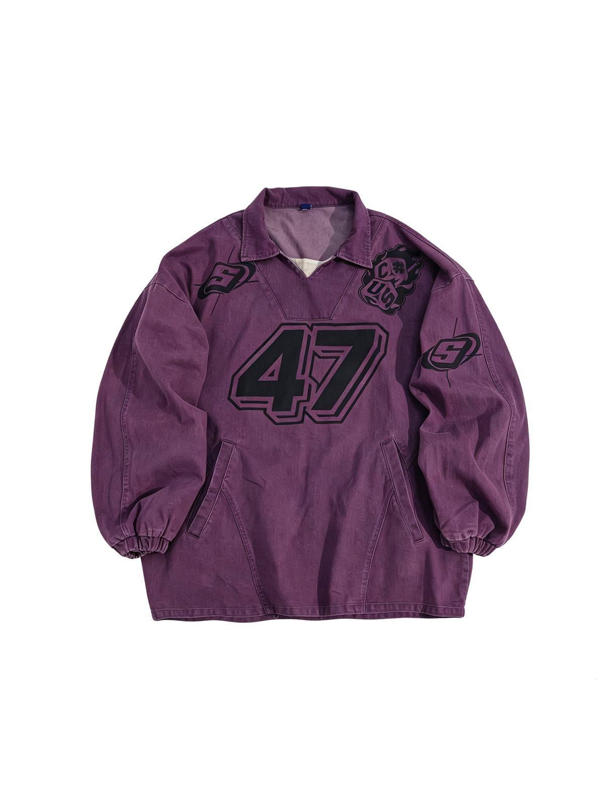 UUCSCC Washed Distressed Oversized V-Neck Sweatshirt