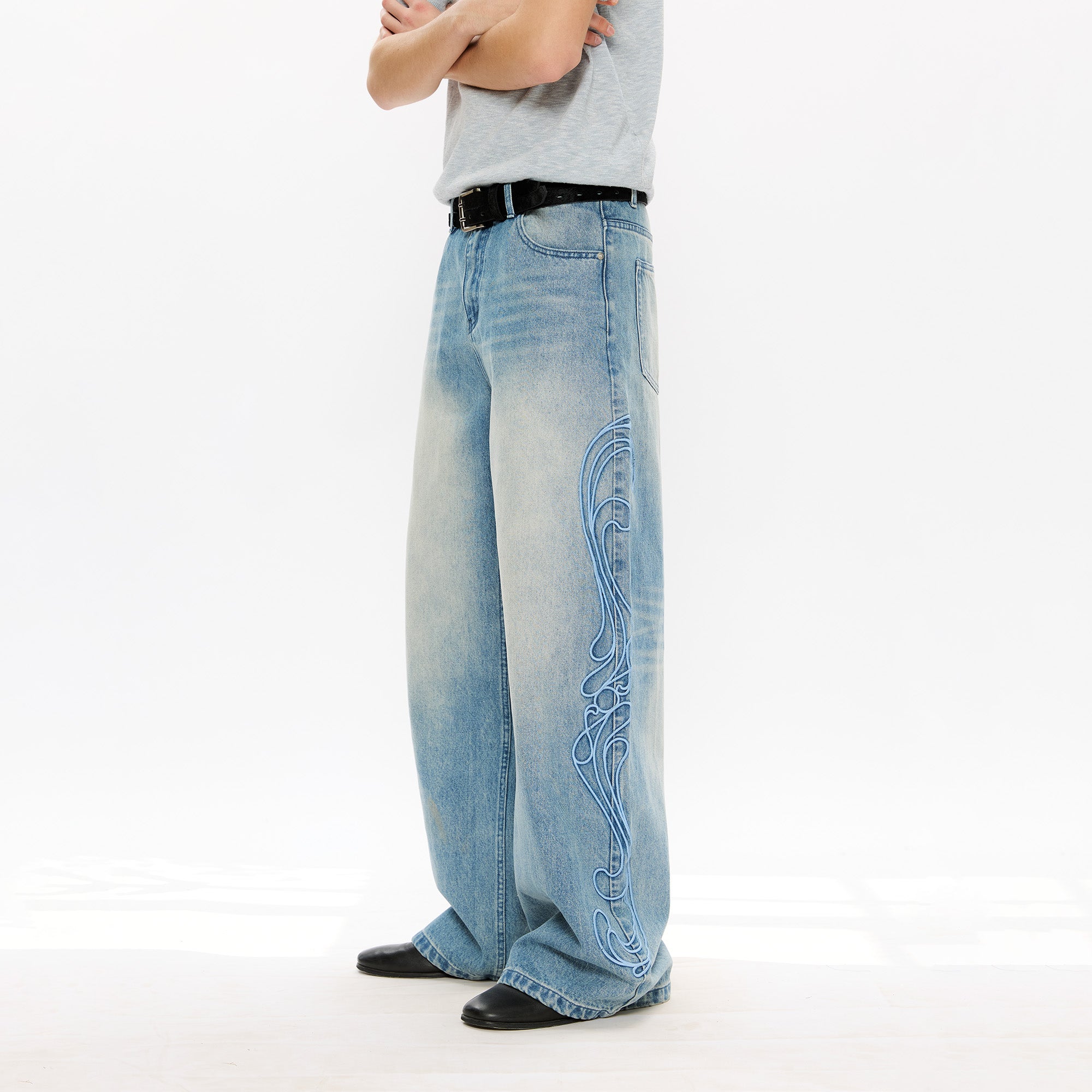 KREATE Totem Embroidered Jeans, premium urban and streetwear designers apparel on PROJECTISR.com, KREATE