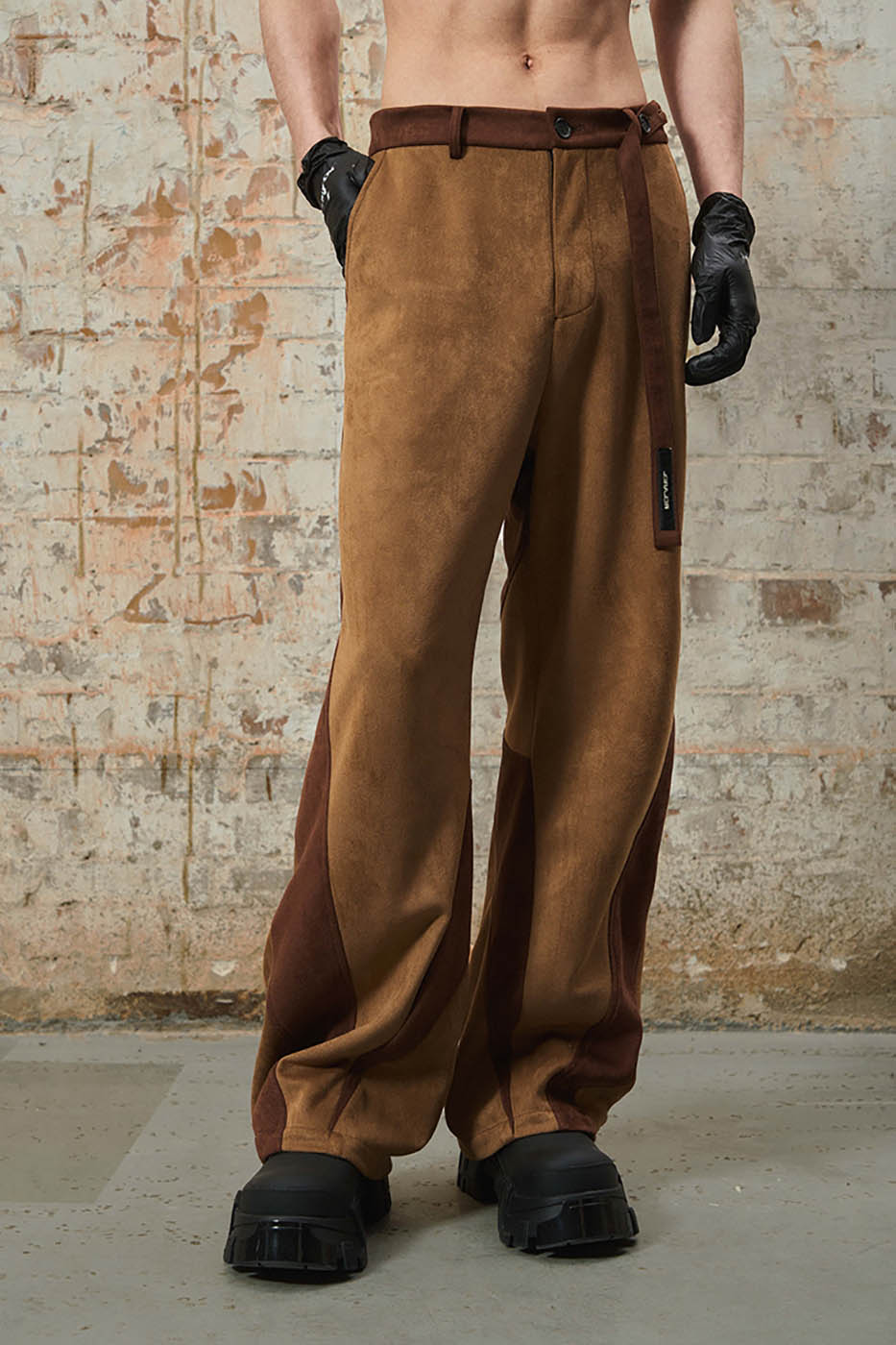 RELABEL Deconstructed Faux-Suede Pants, premium urban and streetwear designers apparel on PROJECTISR.com, RELABEL