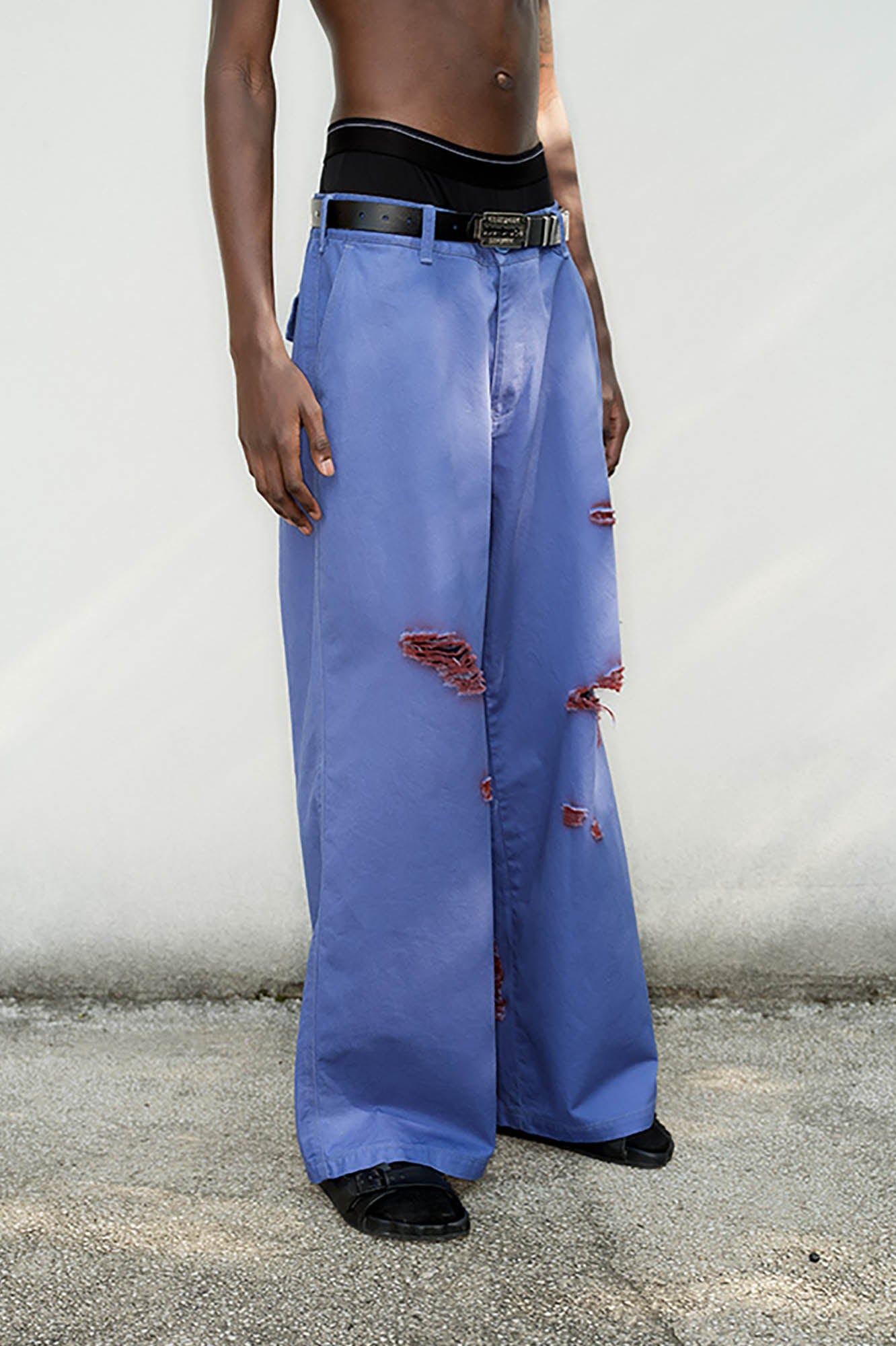 TRIANGLE PROJECT Bleeding Distressed Wide-Leg Pants