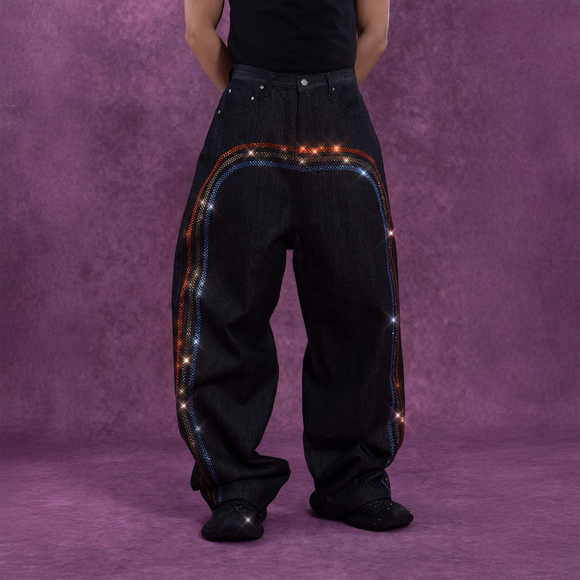 CLP Rainbow Diamond Balloon-Leg Raw Jeans, premium urban and streetwear designers apparel on PROJECTISR.com, CLP