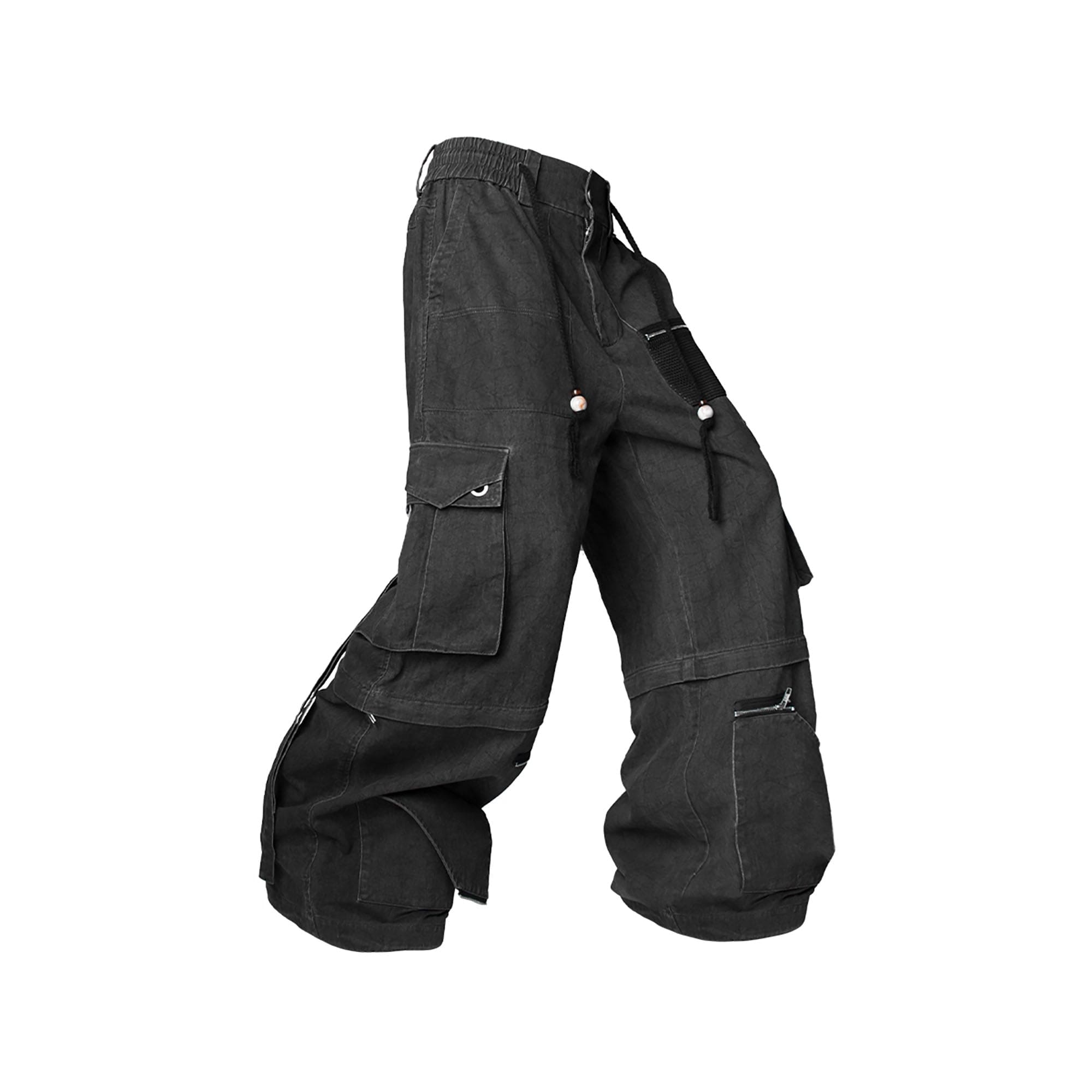 RELABEL Detachable Beaded Drawstring Cargo Black, premium urban and streetwear designers apparel on PROJECTISR.com, RELABEL