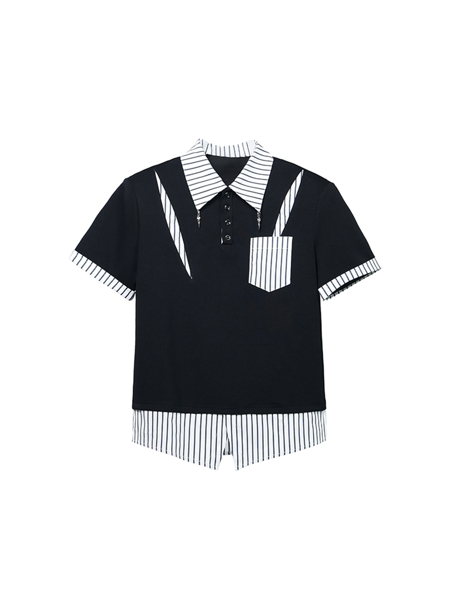 VE2 Deconstructed Striped Spliced Polo Tee