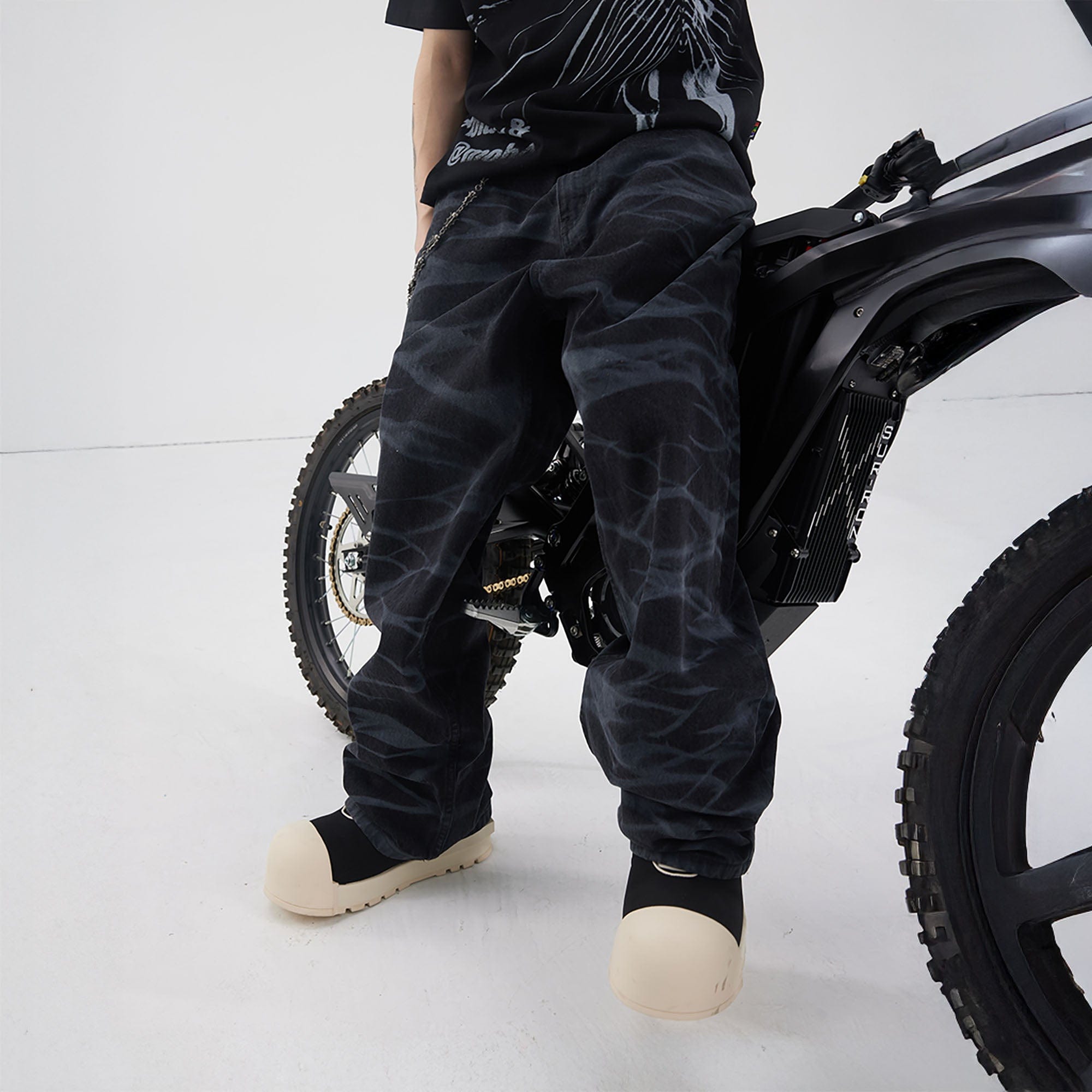BLACK8MOB Smoke Ripple Baggy Jeans, premium urban and streetwear designers apparel on PROJECTISR.com, BLACK8MOB