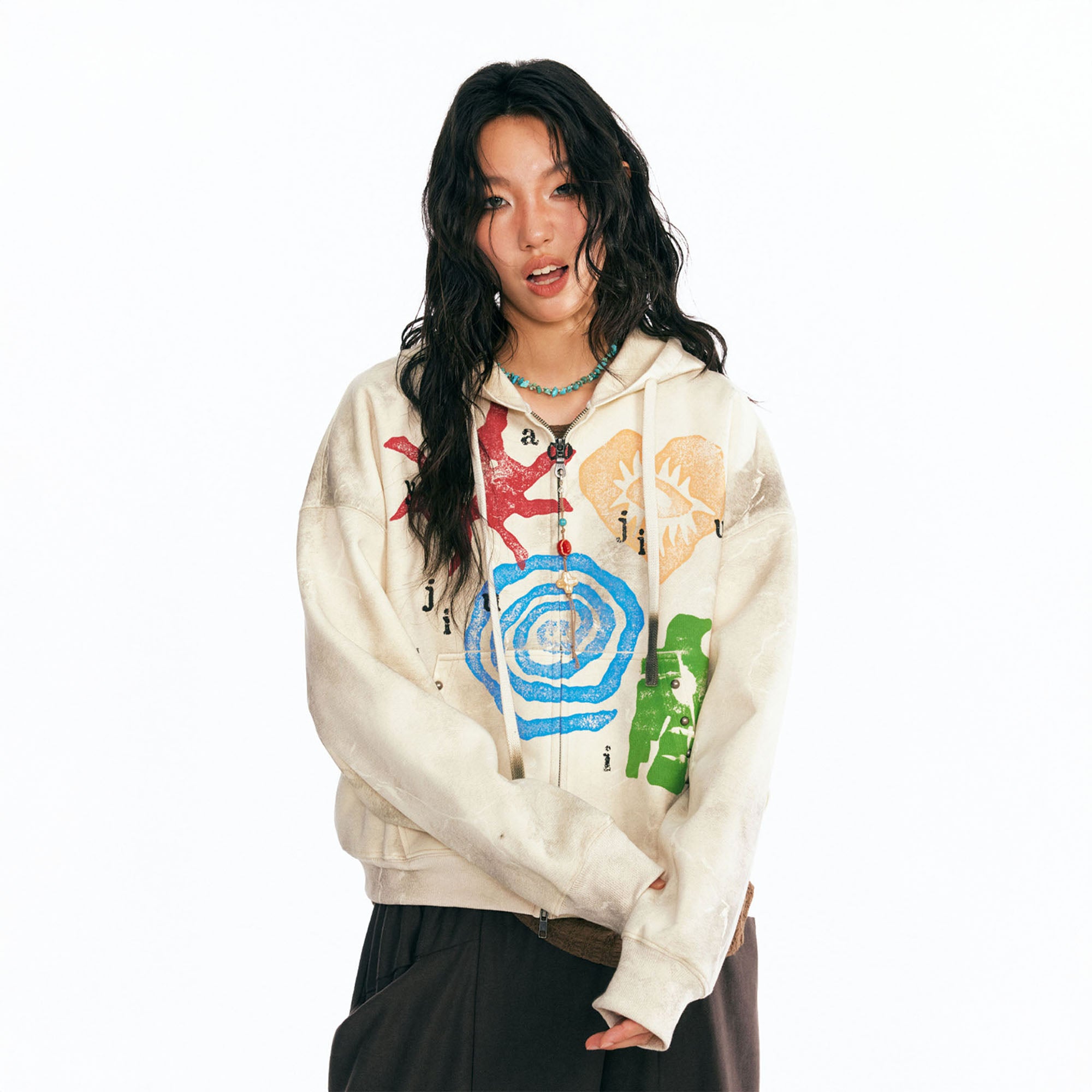 1997 POSTOFFICE Distressed Tribal Graphics Zip- Up Hoodie, premium urban and streetwear designers apparel on PROJECTISR.com, 1997 POSTOFFICE