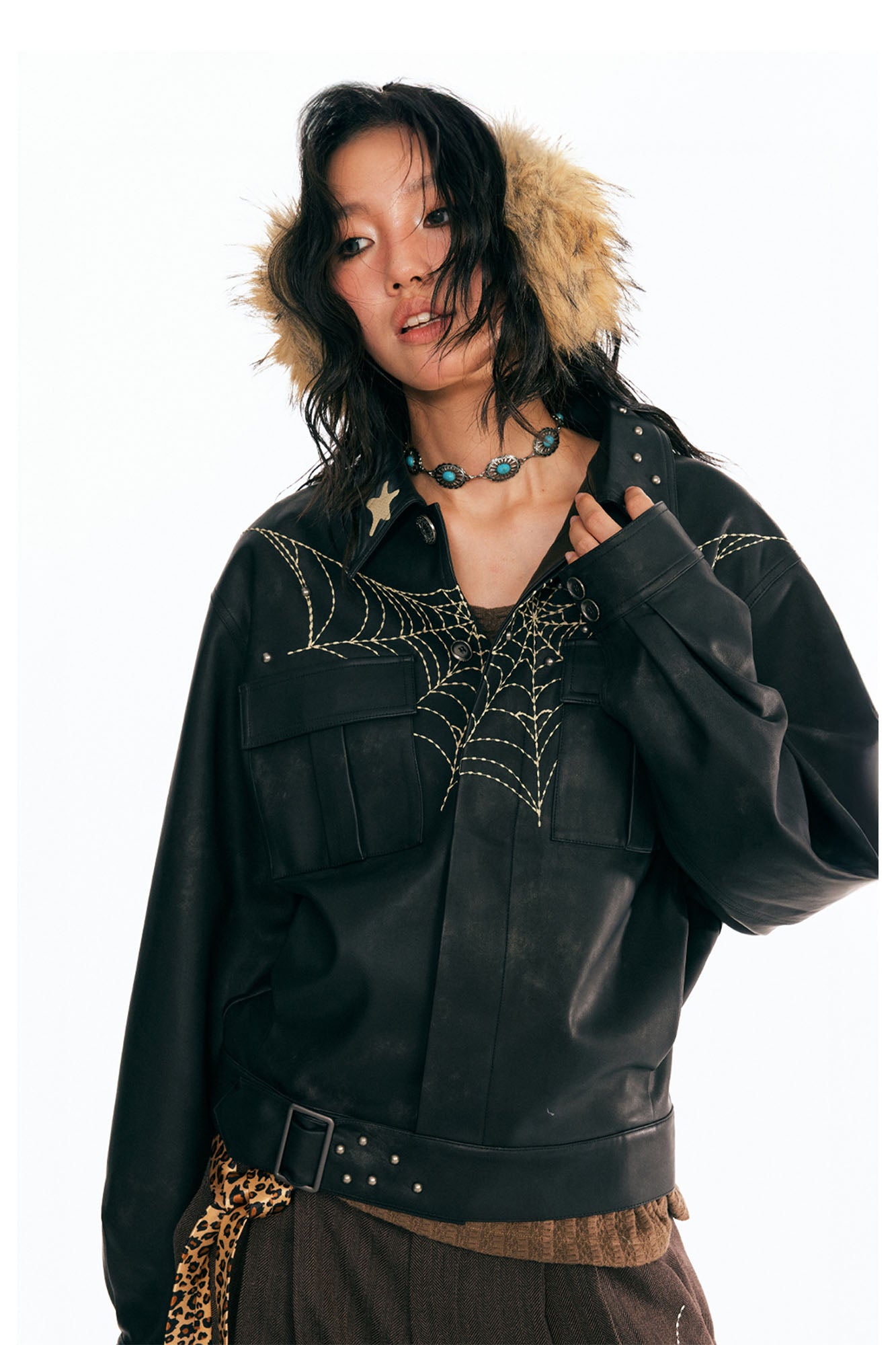 1997 POSTOFFICE Dreamcatcher Graphic Faux Leather Jacket, premium urban and streetwear designers apparel on PROJECTISR.com, 1997 POSTOFFICE