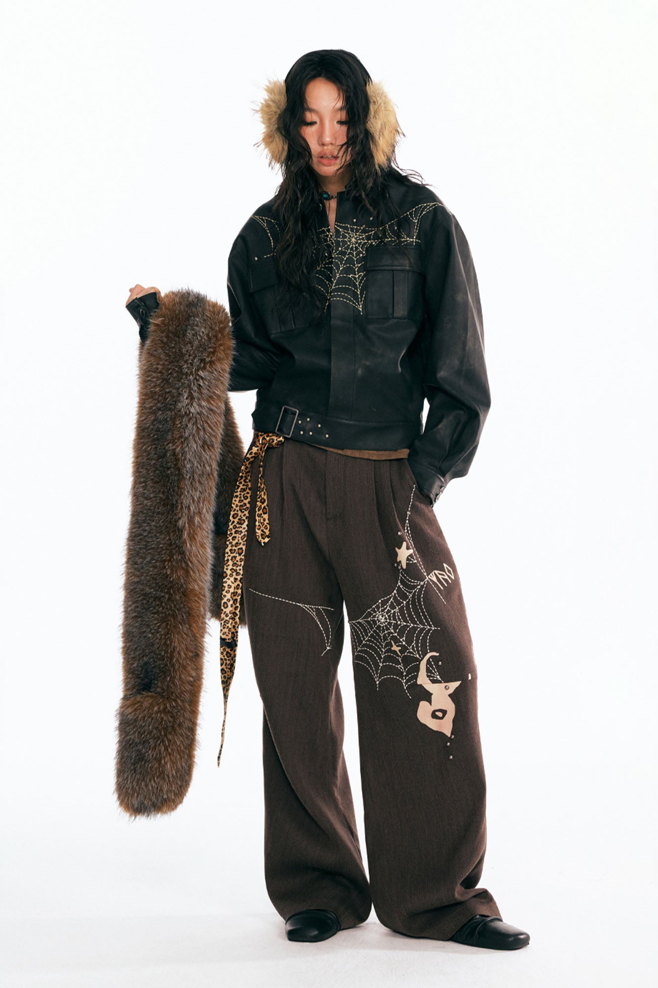1997 POSTOFFICE Dreamcatcher Graphic Embroidered Wide-Leg Trousers, premium urban and streetwear designers apparel on PROJECTISR.com, 1997 POSTOFFICE