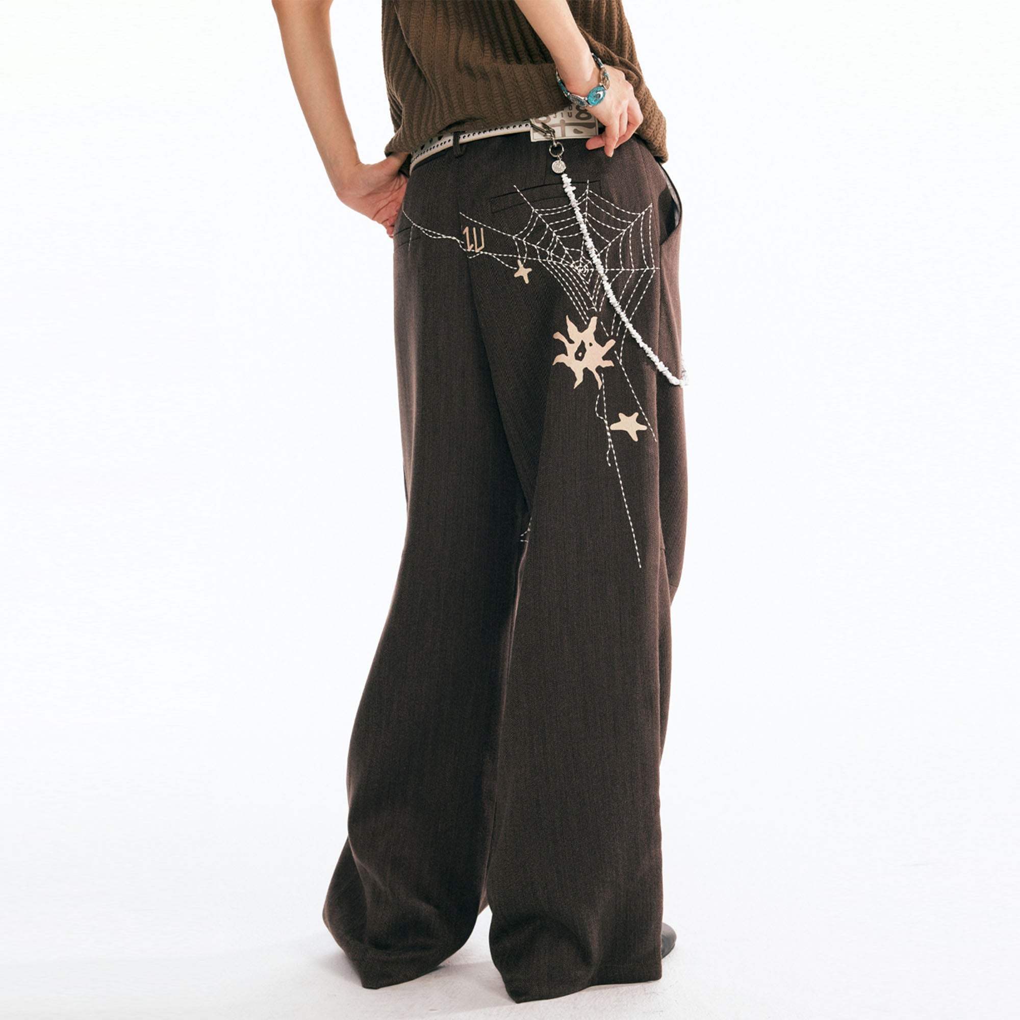 1997 POSTOFFICE Dreamcatcher Graphic Embroidered Wide-Leg Trousers, premium urban and streetwear designers apparel on PROJECTISR.com, 1997 POSTOFFICE
