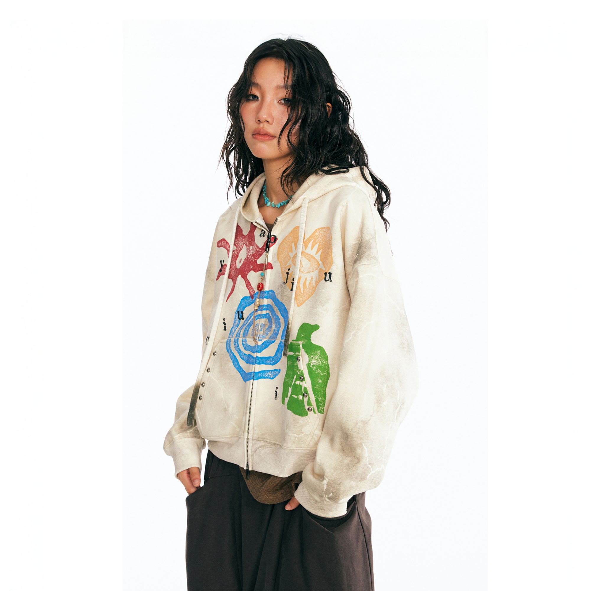1997 POSTOFFICE Distressed Tribal Graphics Zip- Up Hoodie, premium urban and streetwear designers apparel on PROJECTISR.com, 1997 POSTOFFICE