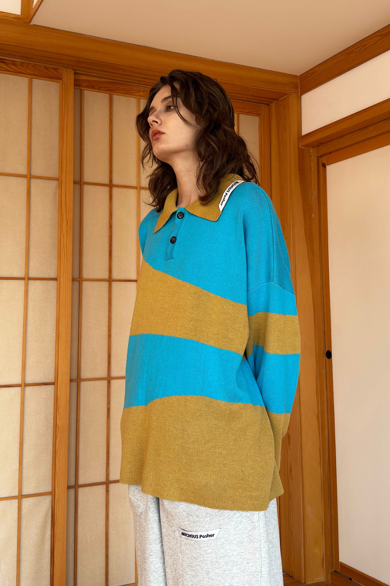 MIICHOUS Nature Magazine Ripple Stripe Polo Sweater