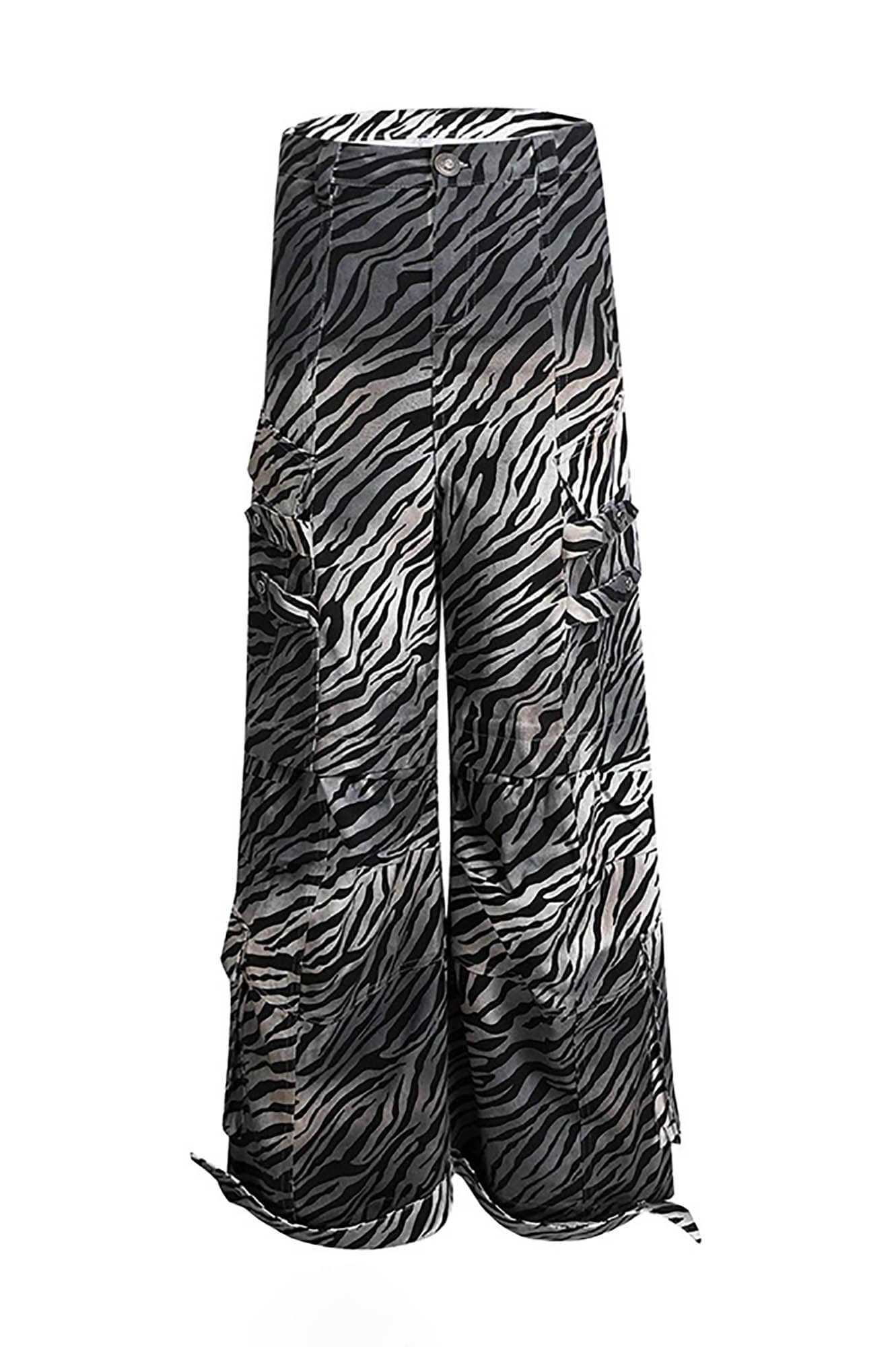 DND4DESxFaychui Zebra Drawstring Pleated Wide-Leg Pants