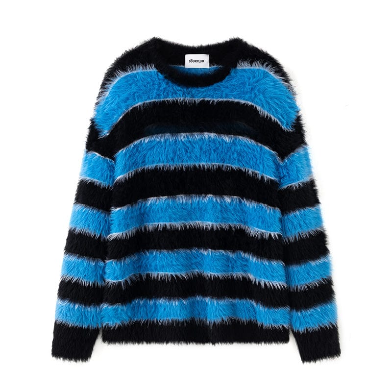 SOURPLUM Blue Striped Mohair Sweater, premium urban and streetwear designers apparel on PROJECTISR.com, SOURPLUM